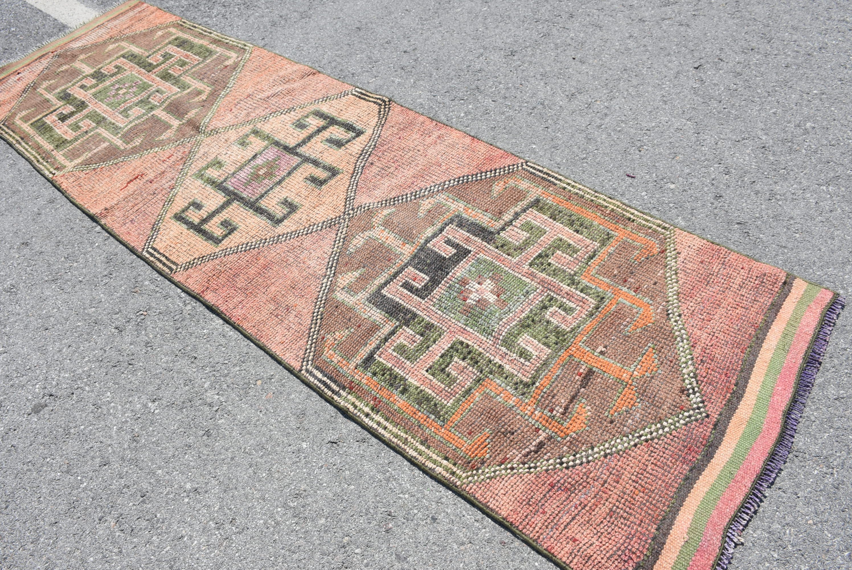 Orange Wool Rug, Bedroom Rug, Rugs for Hallway, Kitchen Rug, Corridor Rug, Vintage Rugs, 3x9.8 ft Runner Rugs, Stair Rug, Turkish Rugs