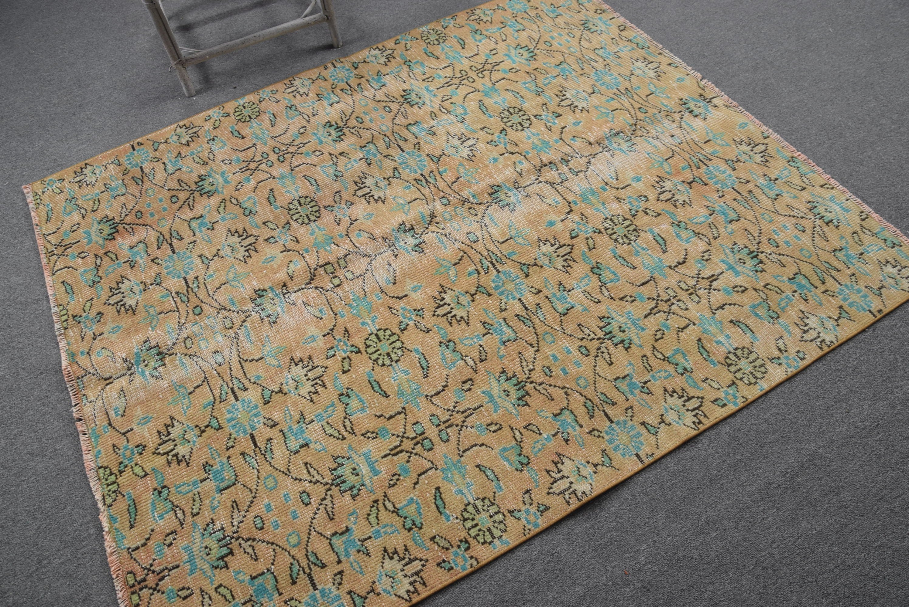 Bohemian Rug, Nursery Rug, Vintage Rug, Cool Rugs, Oriental Rugs, Orange Kitchen Rug, Rugs for Floor, Turkish Rugs, 4.9x5.8 ft Area Rug