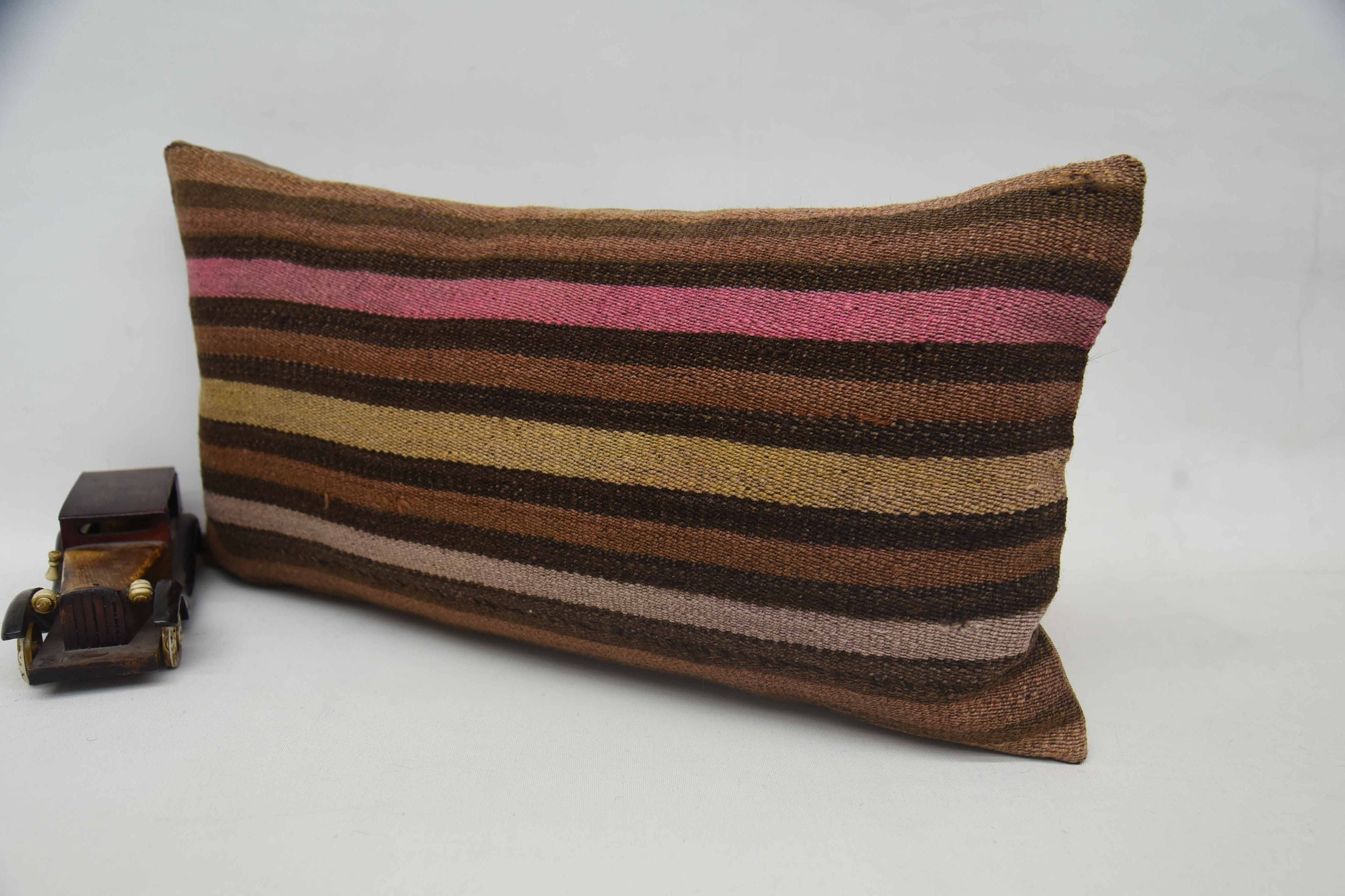 Vintage Kilim Pillow, Gift Pillow, 12"x24" Brown Pillow Cover, Farmhouse Cushion Cover, Antique Pillows, Traditional Pillow Case