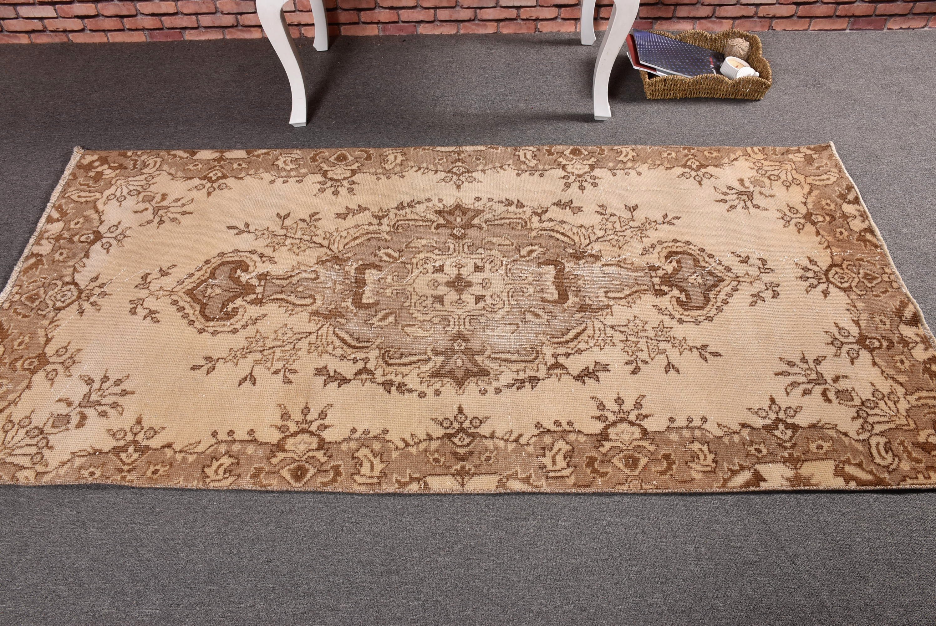 Vintage Halı, Giriş Halıları, Mutfak Halıları, Türk Halısı, Bej Yün Halı, Dekoratif Halılar, 3,3x6,4 ft Vurgu Halısı, Oryantal Halı, Havalı Halılar