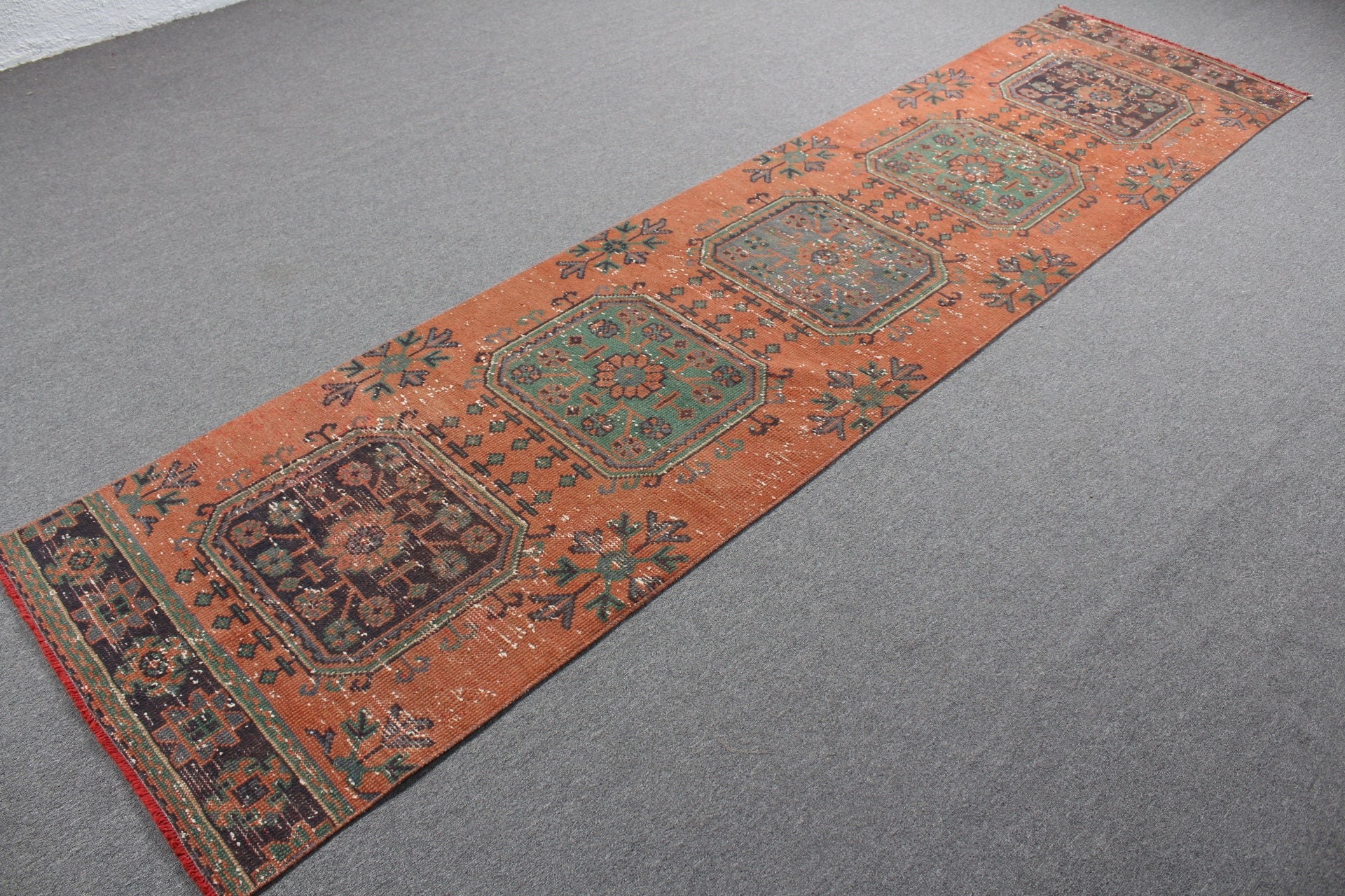 Oushak Rugs, Orange Kitchen Rug, Rugs for Runner, 2.6x11 ft Runner Rug, Corridor Rugs, Stair Rugs, Vintage Rugs, Turkish Rug, Moroccan Rug