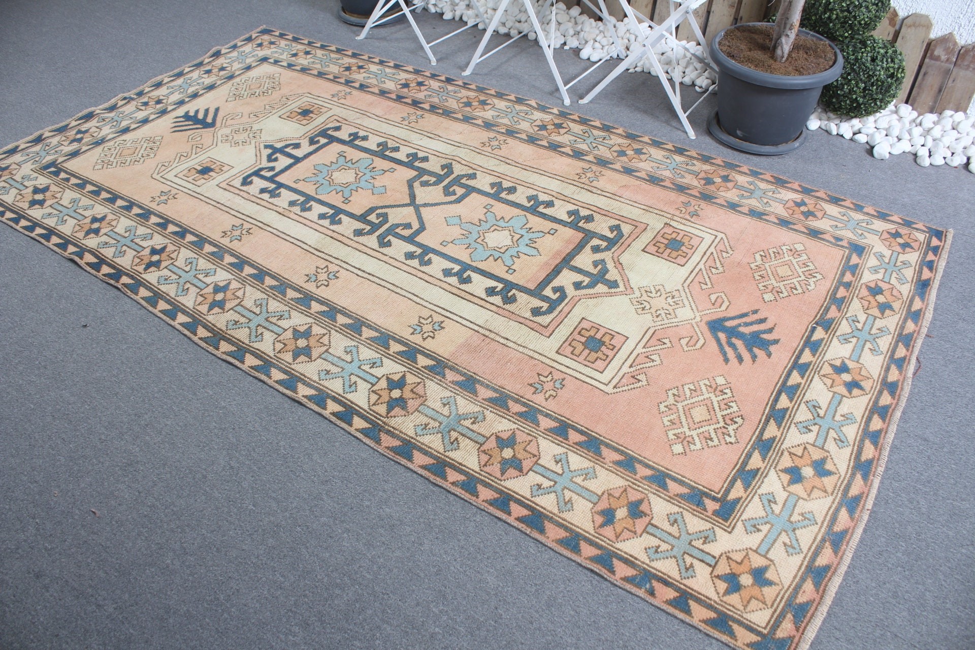 Living Room Rugs, Turkish Rug, Salon Rugs, Natural Rug, Bedroom Rug, Orange  4.8x9.1 ft Large Rug, Vintage Rug