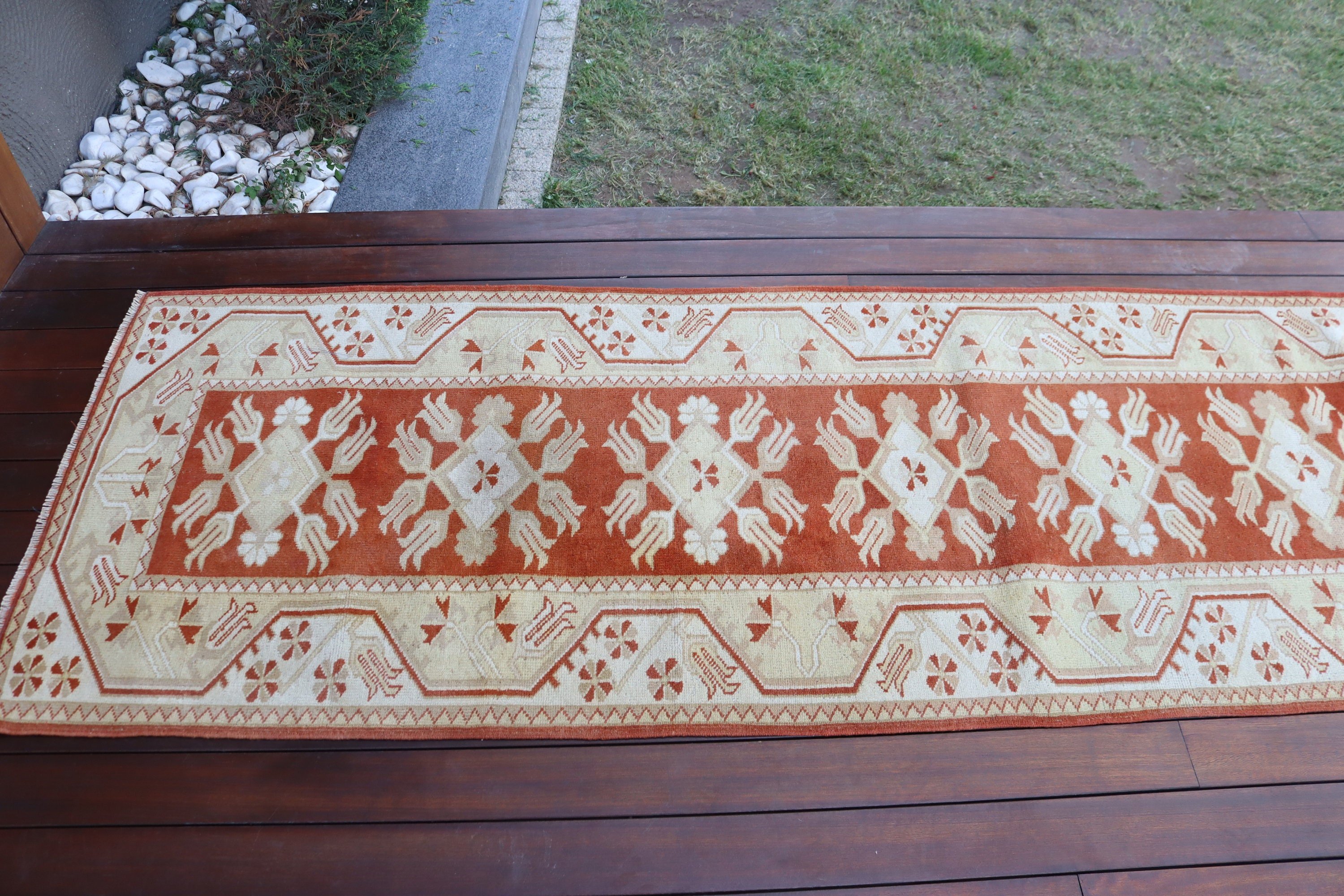 Koridor Halısı, Turuncu Soğuk Halı, Türk Halıları, Geometrik Halılar, Vintage Halılar, 2.6x8.2 ft Runner Halısı, Beni Ourain Runner Halısı, Oushak Halısı