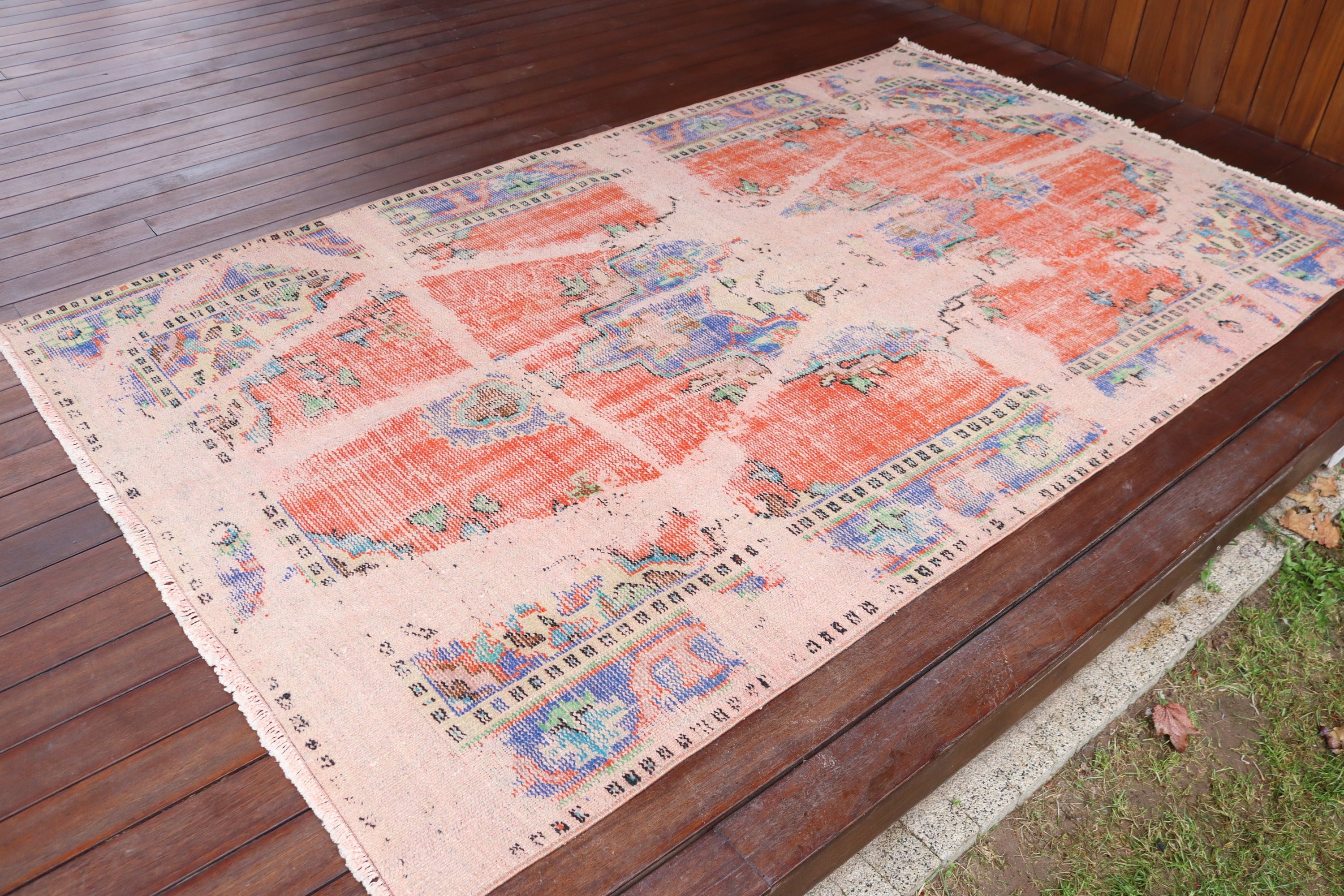 Vintage Alan Halısı, Vintage Halı, Yatak Odası Halıları, Boho Halıları, Turuncu Fas Halısı, 4,8x8 ft Alan Halısı, Oryantal Halı, İç Mekan Halıları, Türk Halısı