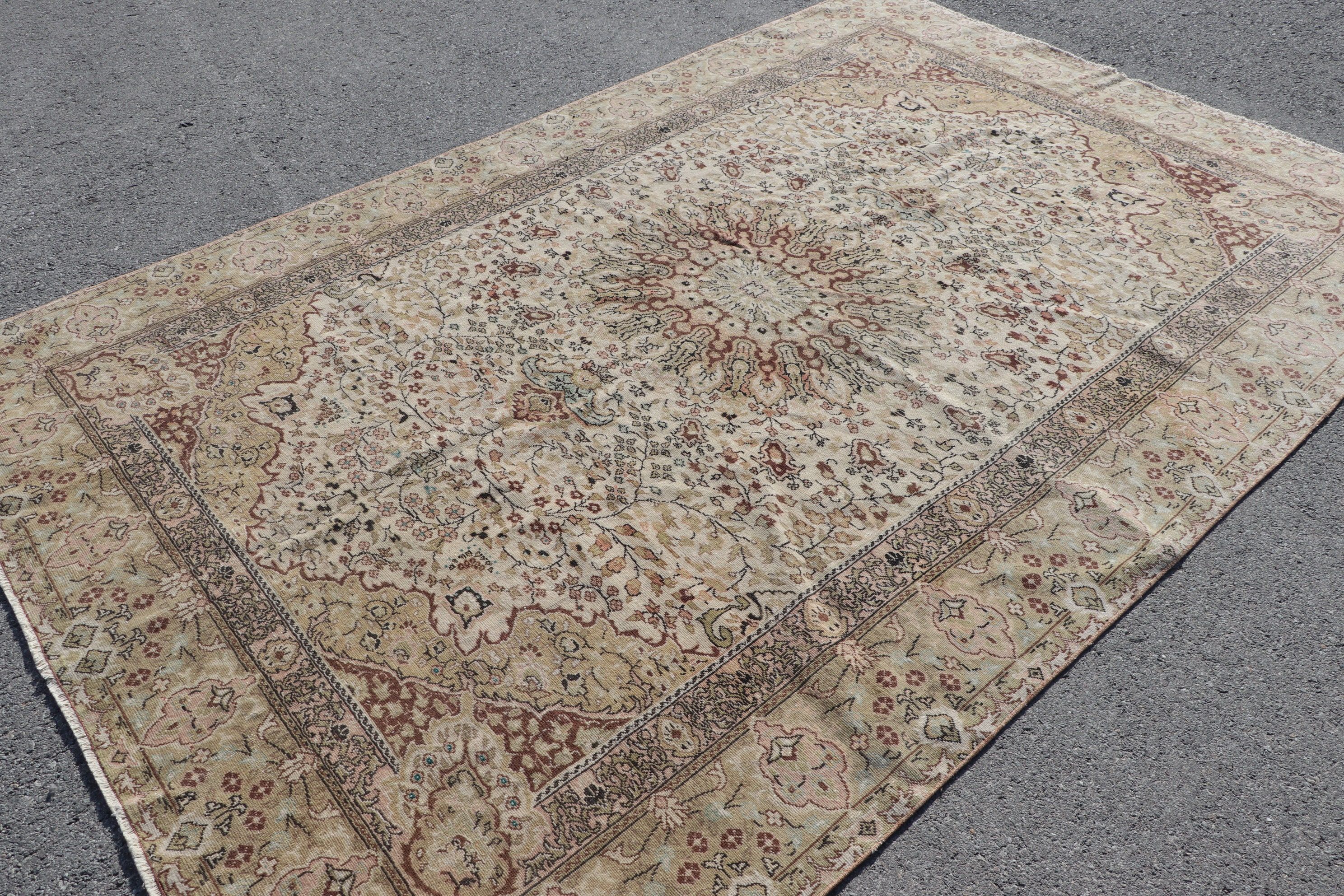 Yer Halısı, 6.3x9.5 ft Büyük Halı, Bej Anadolu Halısı, Vintage Halı, Türk Halıları, Yemek Odası Halısı, Salon Halıları, Salon Halıları