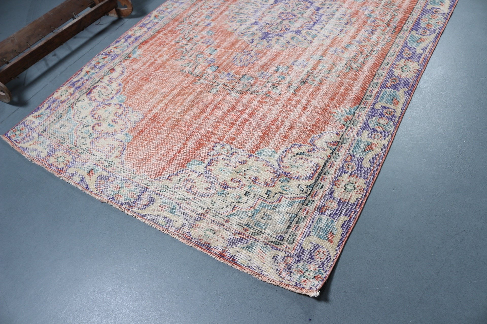 Yün Halı, Yemek Odası Halısı, Turuncu 5.8x9.5 ft Büyük Halılar, Salon Halısı, Vintage Halı, Yer Halıları, Türk Halısı