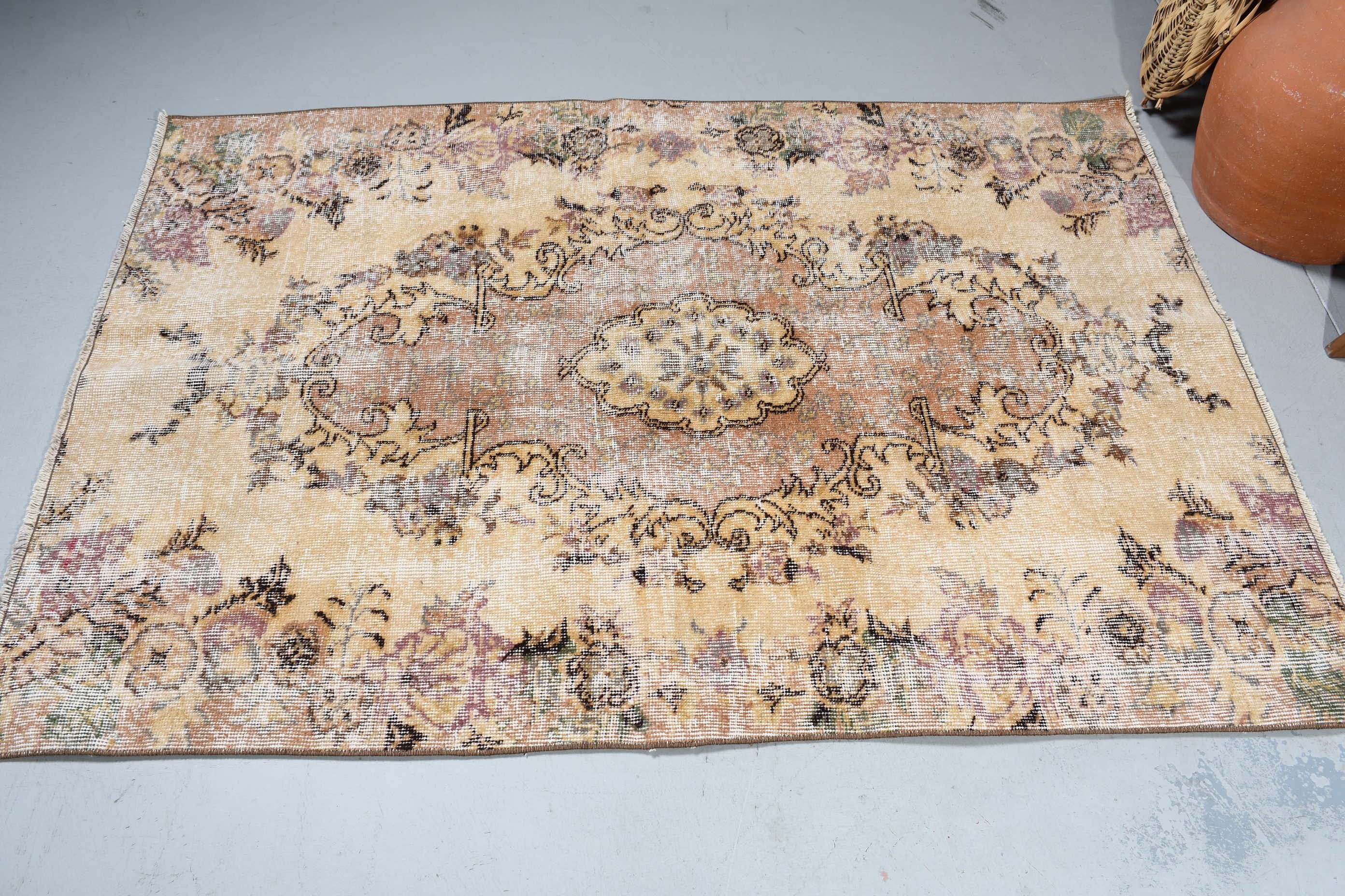 Cool Rug, Moroccan Rug, 4x5.8 ft Accent Rugs, Rugs for Kitchen, Vintage Rug, Kitchen Rug, Brown Floor Rug, Turkish Rug, Bedroom Rugs