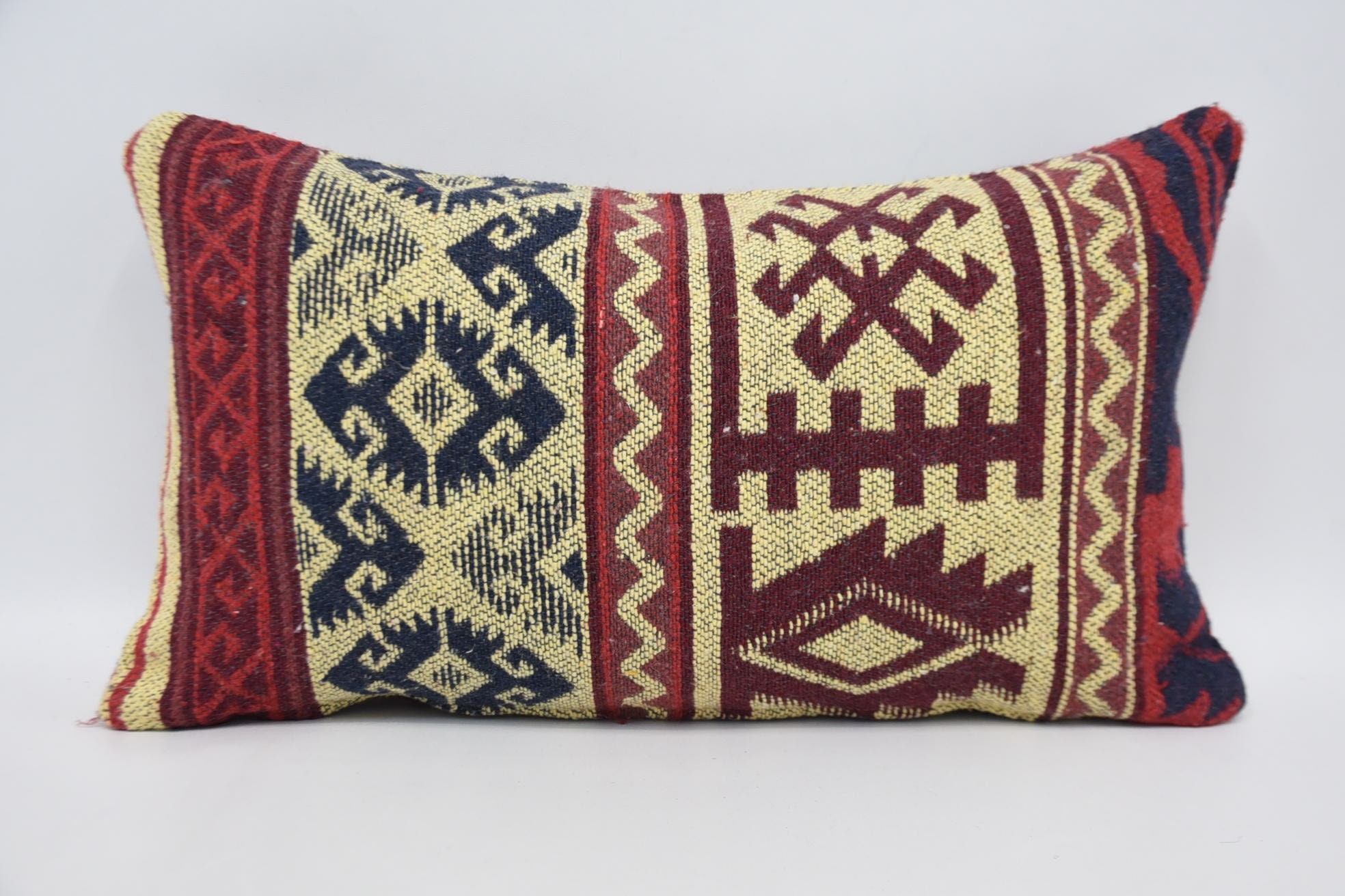 Throw Kilim Pillow, 12"x20" Red Pillow Cover, Bohemian Cushion Pillow Sham, Decorative Pillow Case, Turkish Kilim Pillow, Pillow for Couch