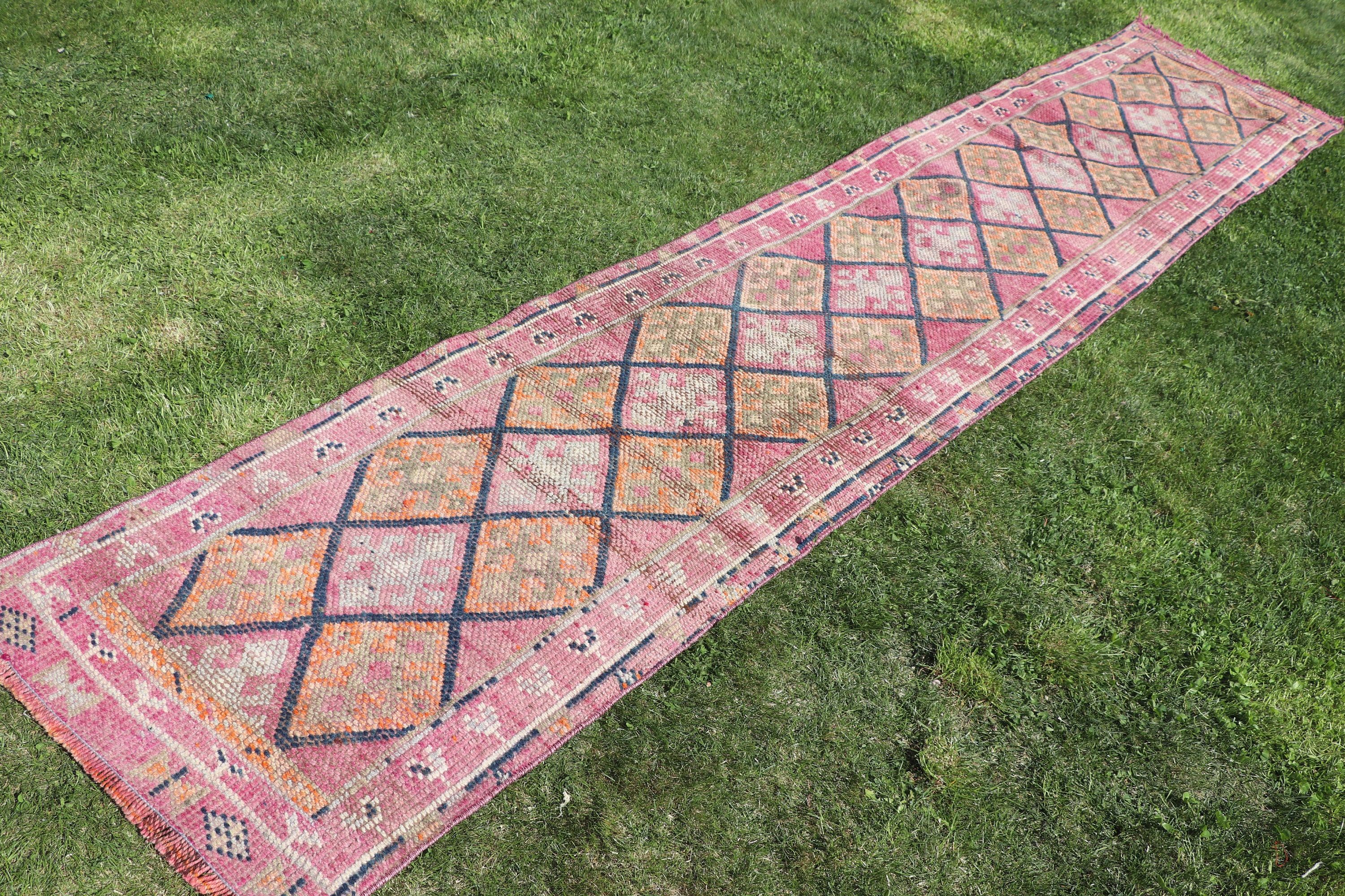 Beni Ourain Runner Halı, Türk Halısı, Vintage Halı, Vintage Runner Halıları, Oushak Halıları, Pembe El Dokuma Halı, Yer Halıları, 2.3x11.6 ft Runner Halısı