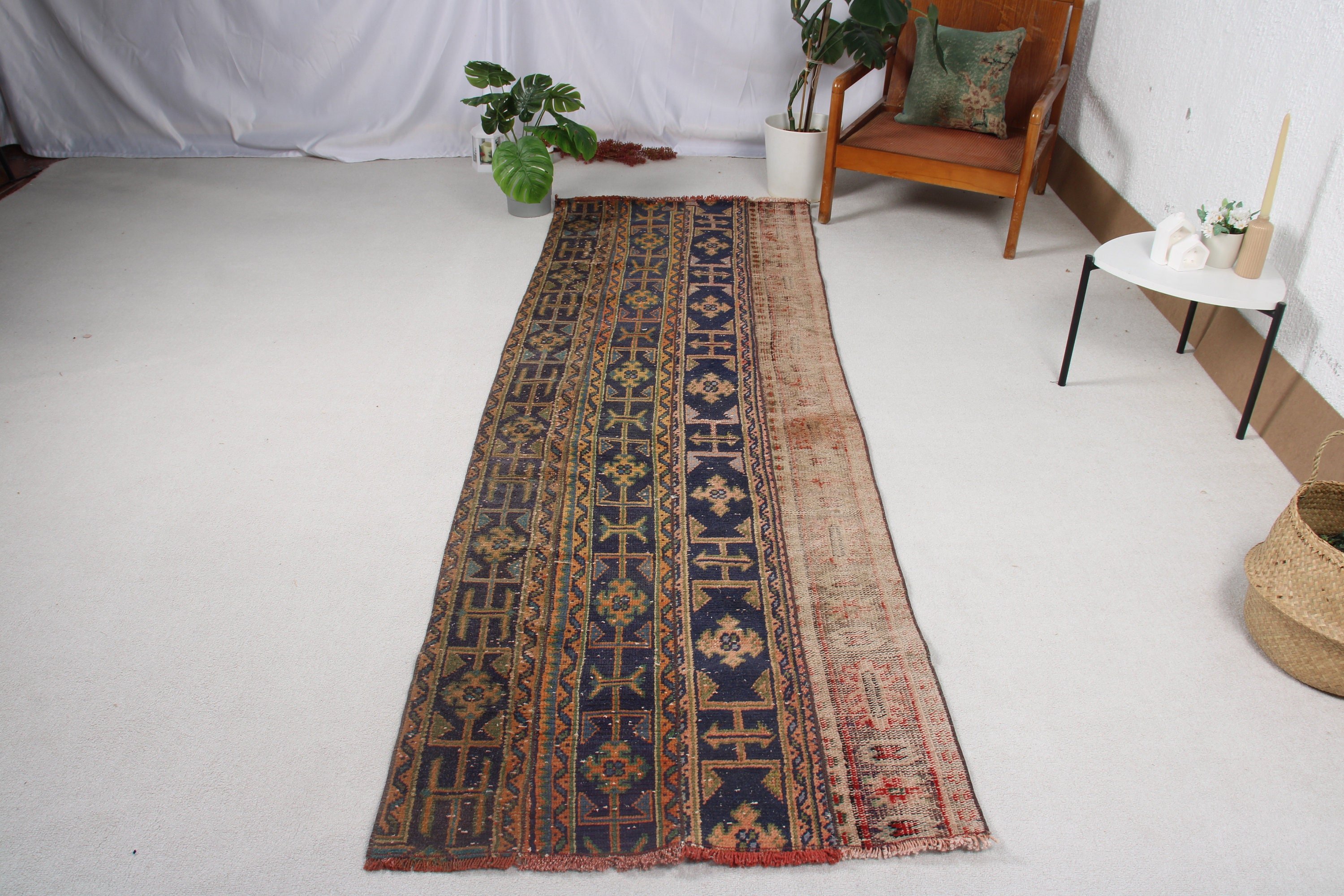 Dış Mekan Halısı, Türk Halısı, Vintage Halılar, Boho Halısı, Lüks Halı, Mavi Düz Dokuma Halısı, 2,9x9 ft Yolluk Halıları, Mutfak Halıları, Uzun Yolluk Halıları