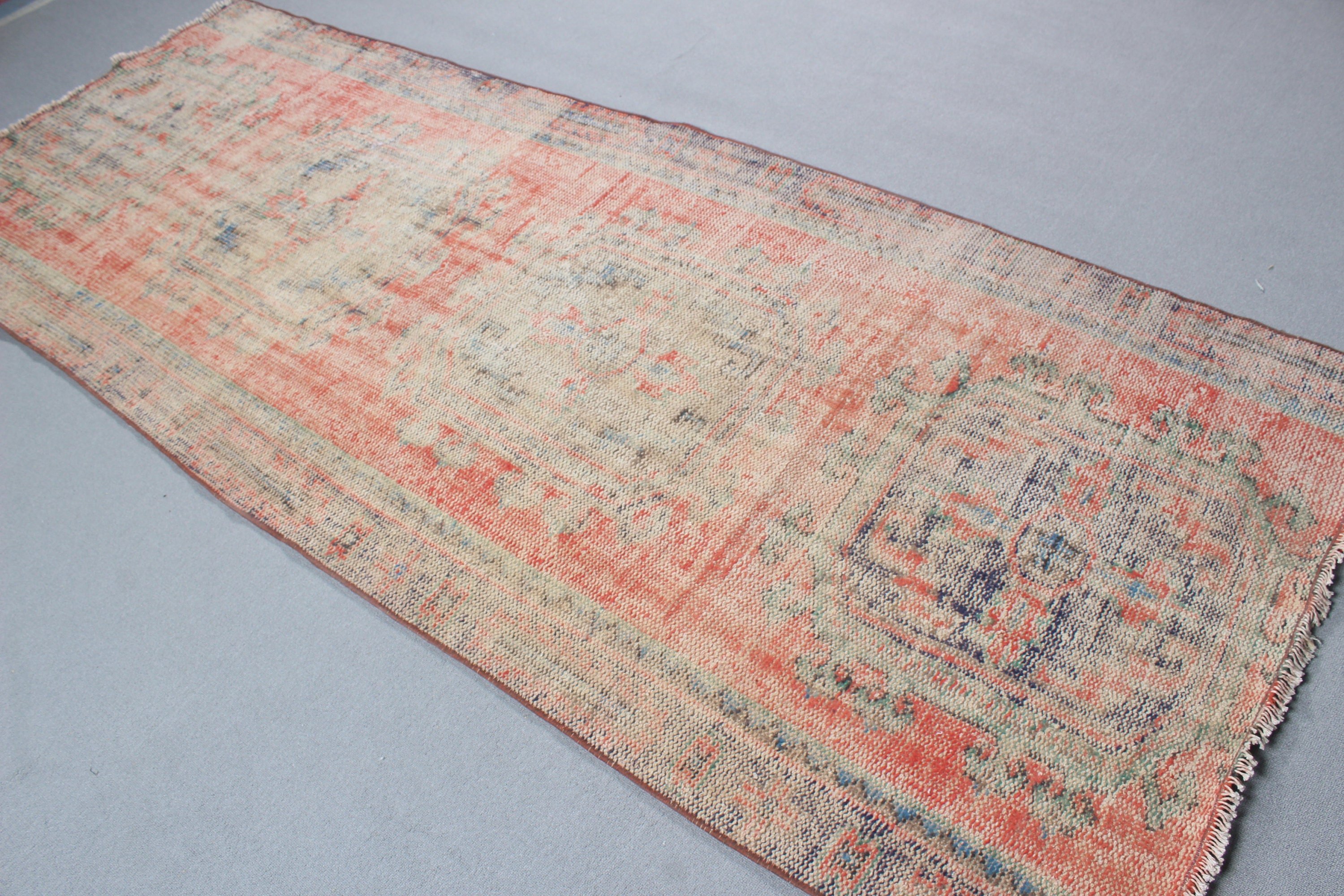 Turkey Rug, Rugs for Long Runner, Orange Kitchen Rug, Hallway Rug, Oushak Rug, Turkish Rugs, Vintage Rug, Wool Rug, 3.7x9.6 ft Runner Rug