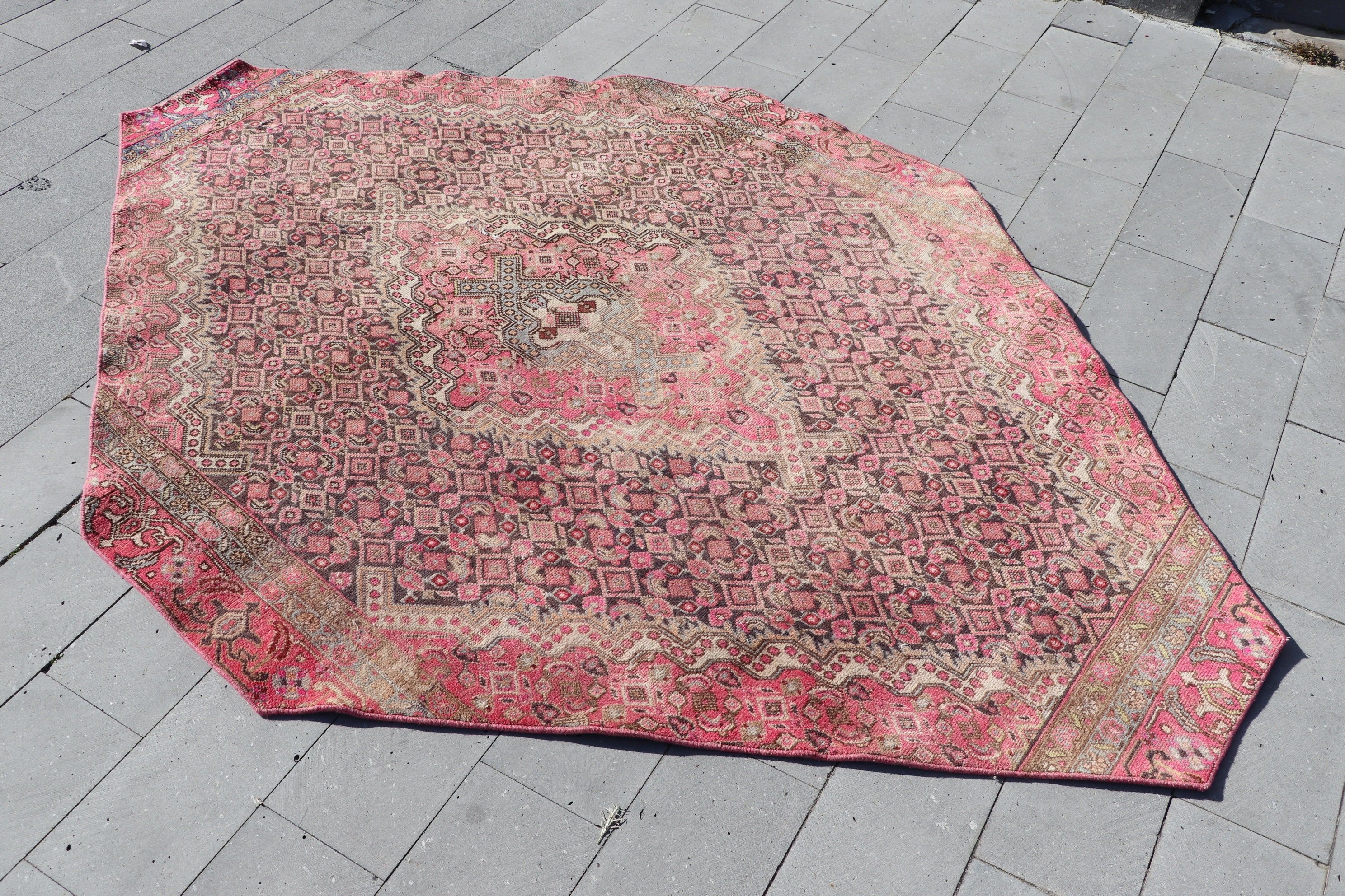 Antika Halı, Pembe Fas Halısı, Salon Halıları, Tasarımcı Halısı, Türk Halıları, 5.6x8.1 ft Büyük Halı, Fas Halısı, Oturma Odası Halısı, Vintage Halı