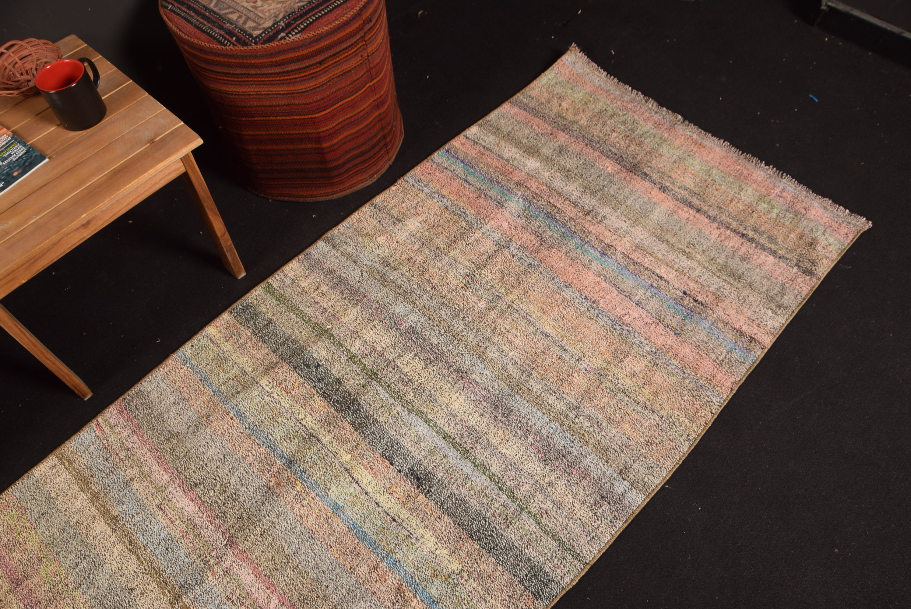 Gökkuşağı Oushak Halı, Vintage Halı, 2.8x8.3 ft Runner Halı, Boho Halı, Koridor Halısı, Mutfak Halısı, Oushak Halıları, Kilim, Türk Halıları