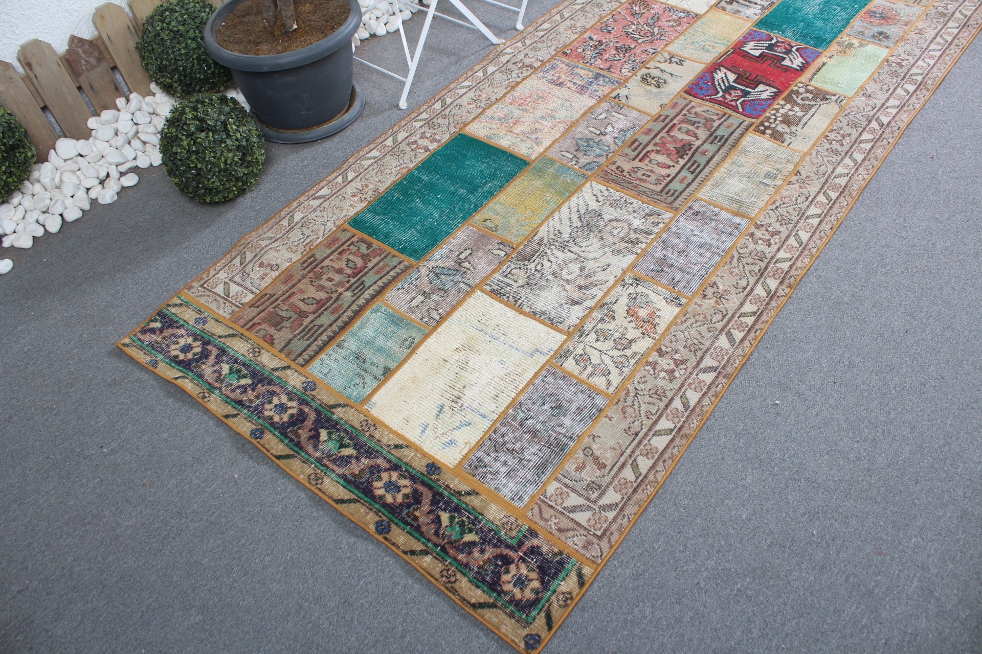 Türk Halıları, Vintage Halı, Koridor Halıları, Koridor Halıları, Gökkuşağı Oushak Halıları, Ev Dekorasyonu Halısı, Oryantal Halı, 3,7x10,7 ft Runner Halıları