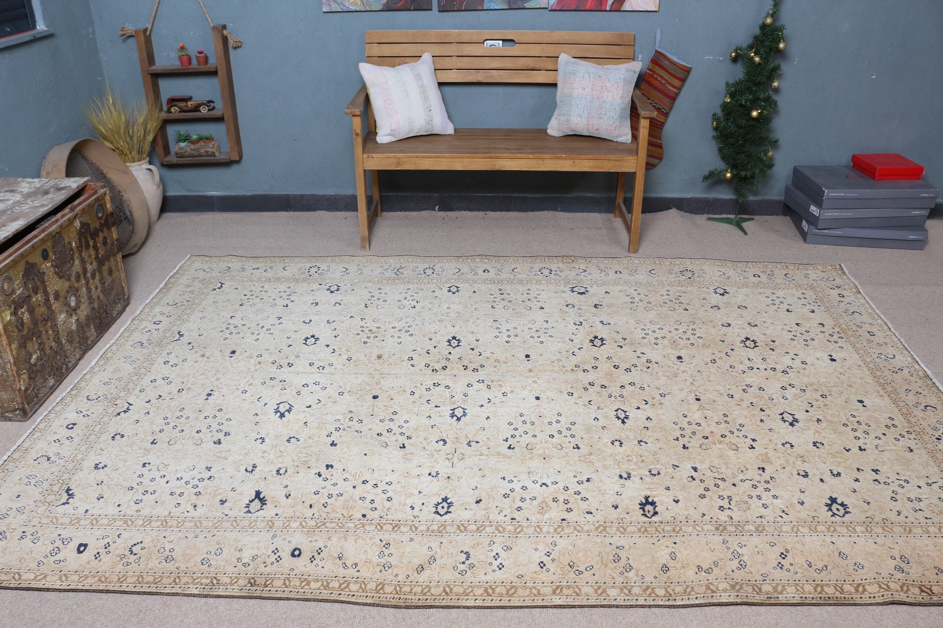 Home Decor Rugs, Cool Rug, Turkish Rug, Living Room Rug, Beige Bedroom Rug, Rugs for Bedroom, Salon Rug, 6.3x9.4 ft Large Rug, Vintage Rug