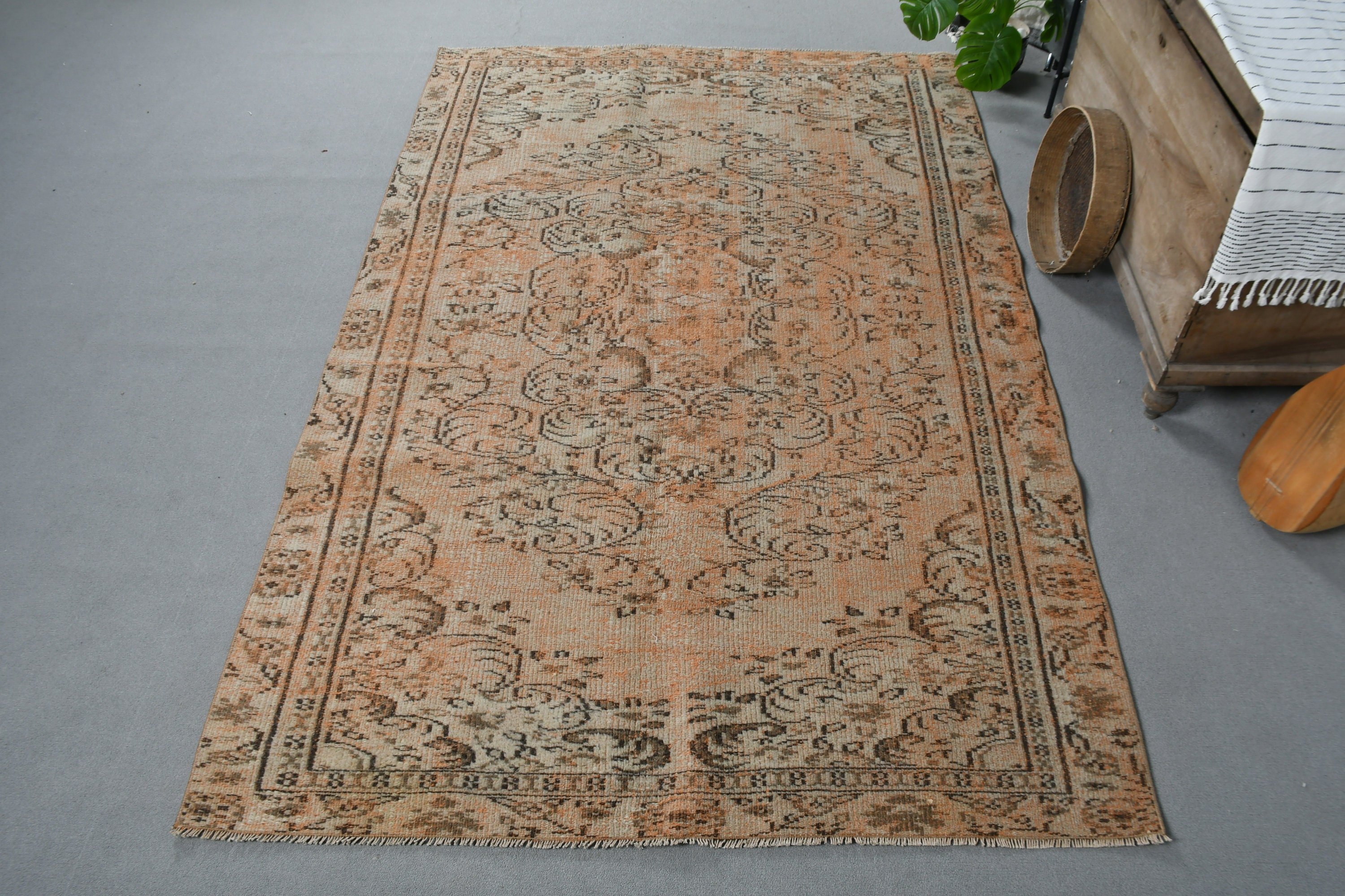 Türk Halısı, Vintage Halı, Havalı Halı, Salon Halıları, 5,2x8,2 ft Büyük Halılar, Oturma Odası Halıları, Turuncu Oryantal Halı, Salon Halıları, Antika Halılar