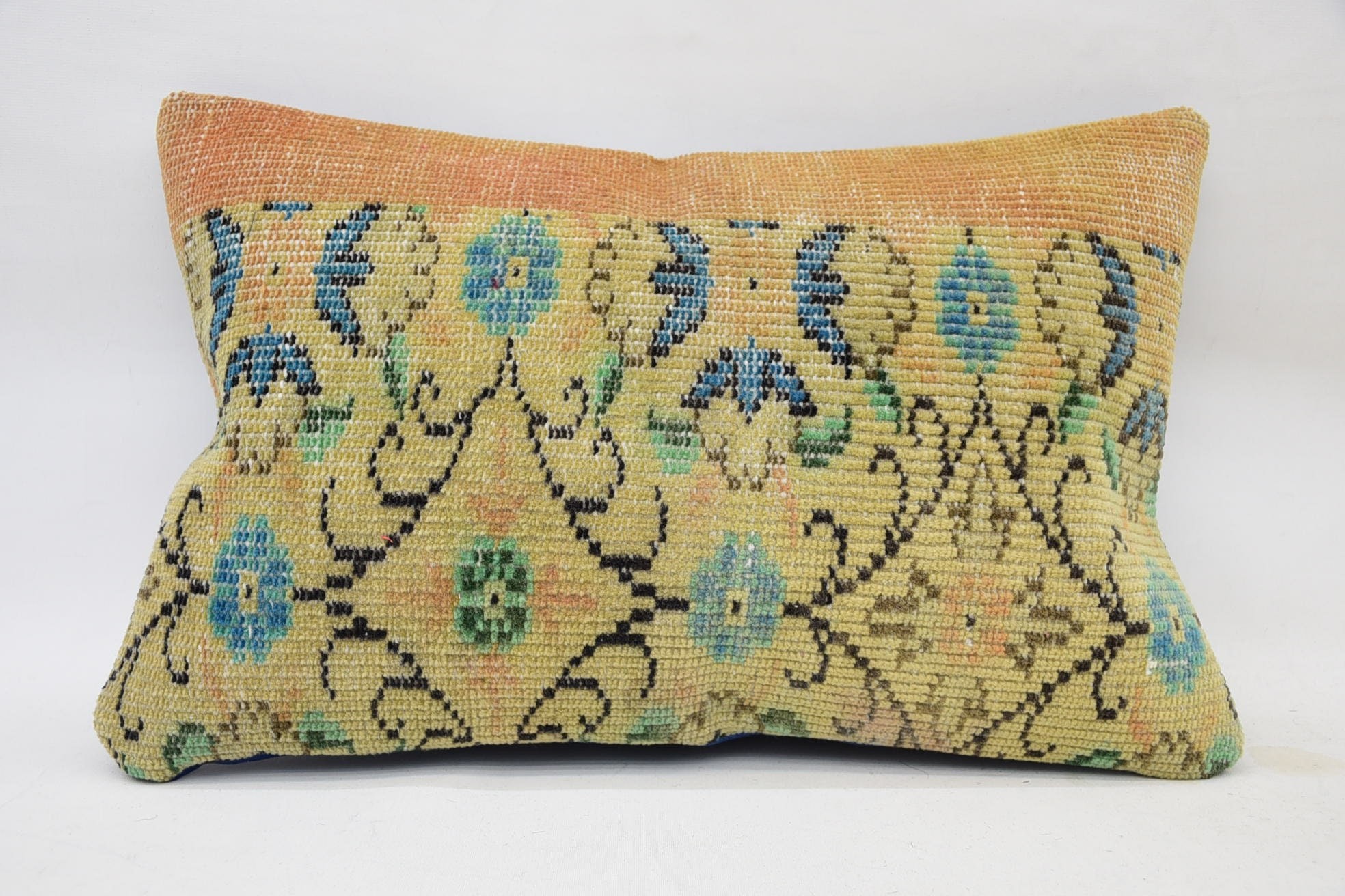 16"x24" Orange Pillow, Kilim Pillow Cover, Antique Pillows, Boho Pillow, Turkish Corner Cushion Case, Knitted Cushion Cover