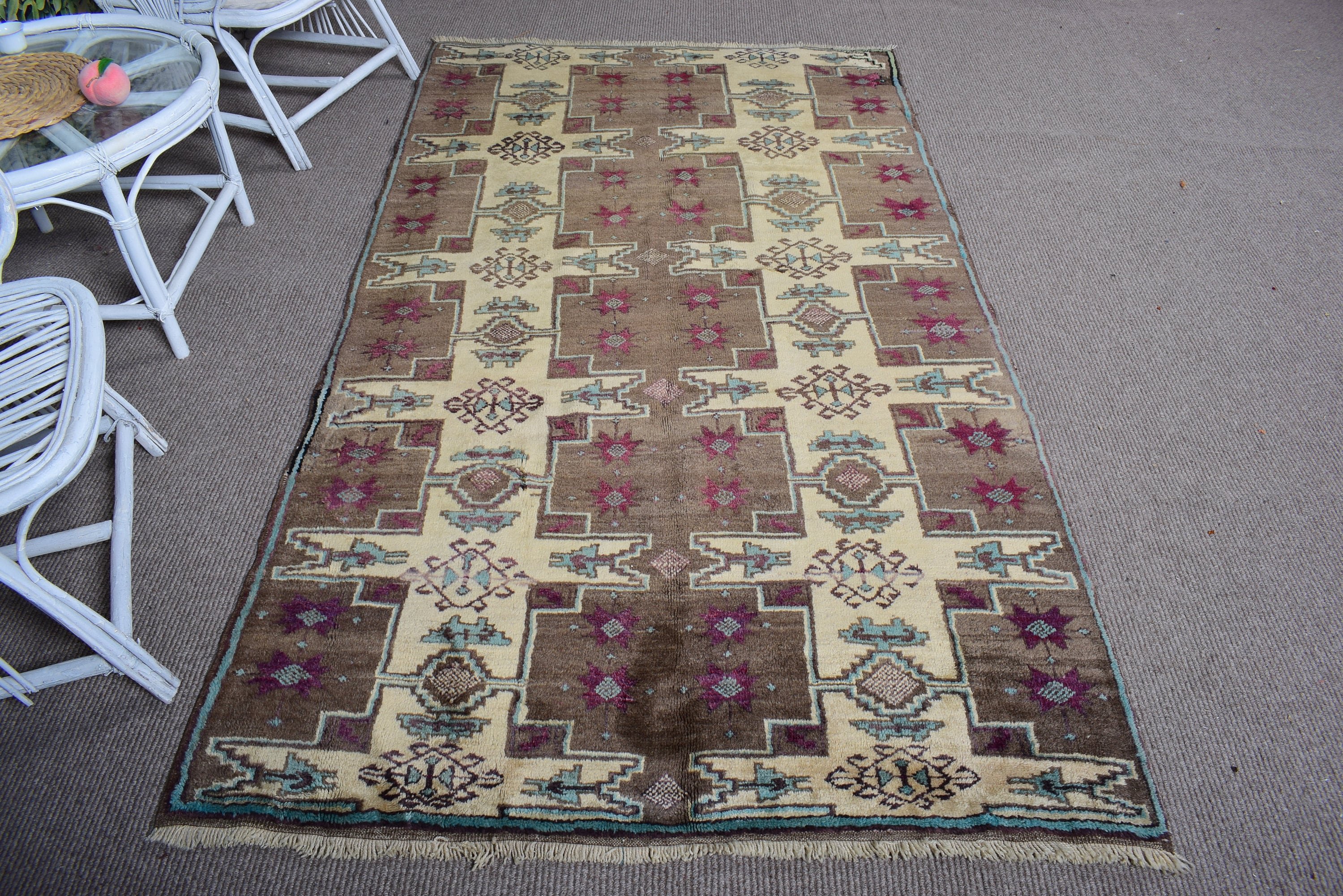 Geometric Rugs, Vintage Rugs, Floor Rugs, Turkish Rug, Vintage Decor Rug, 4.4x7.9 ft Area Rugs, Modern Rug, Brown Luxury Rugs, Nursery Rugs