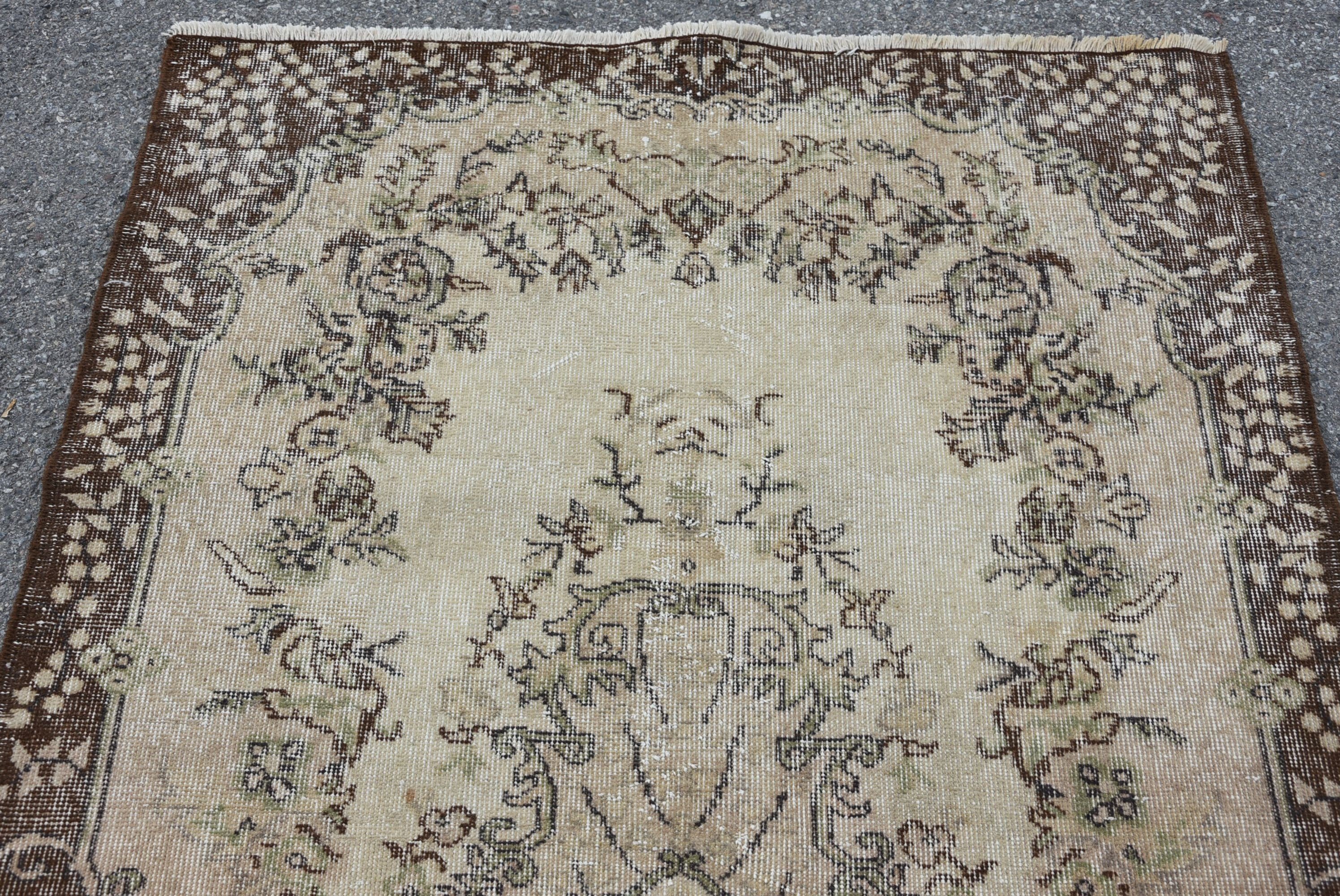 Nomadic Rug, 3.8x6.6 ft Area Rug, Turkish Rugs, Dining Room Rug, Kitchen Rugs, Beige Antique Rug, Vintage Rugs, Oushak Rug