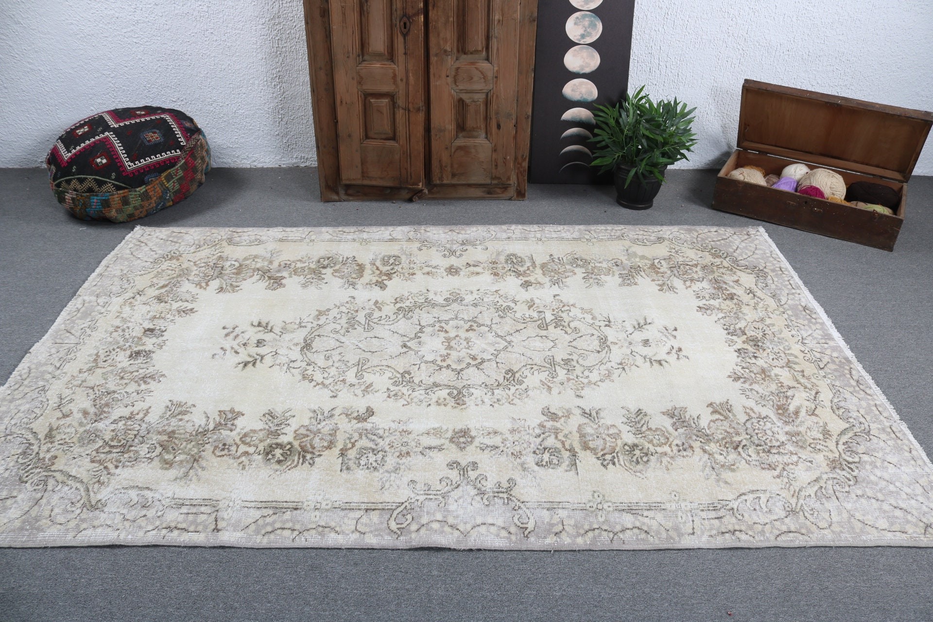 Türk Halıları, Vintage Halı, Büyük Boho Halıları, Boho Halıları, Oturma Odası Halısı, Oryantal Halı, Türkiye Halısı, 5.2x8.2 ft Büyük Halılar, Bej Yatak Odası Halısı