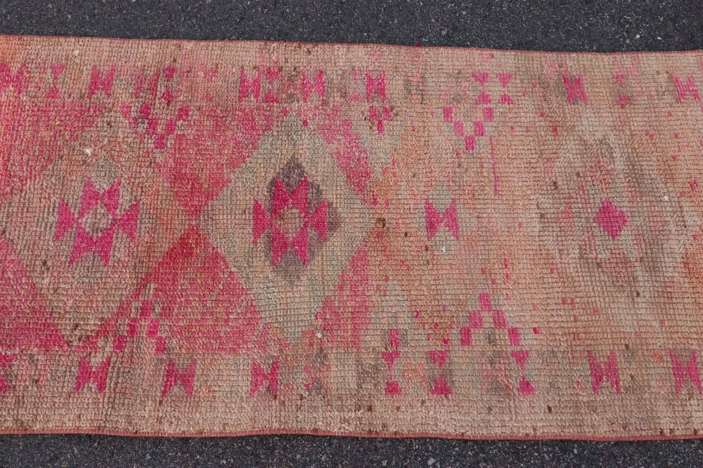 Bedroom Rug, Vintage Rugs, Stair Rugs, Rugs for Runner, 2.7x12.3 ft Runner Rug, Oushak Rug, Eclectic Rug, Pink Floor Rugs, Turkish Rugs