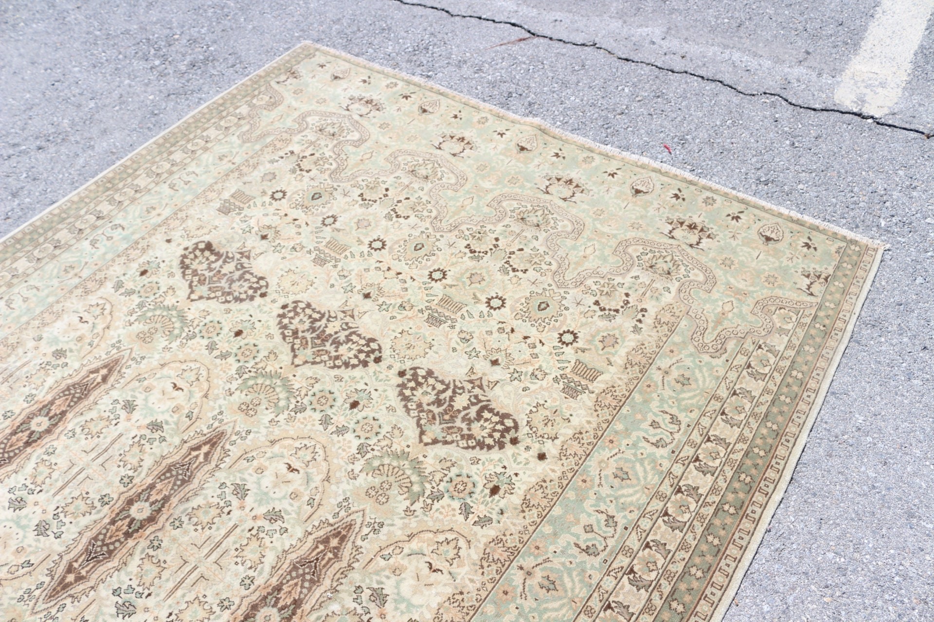 Dining Room Rugs, 6.7x9.4 ft Large Rugs, Turkish Rugs, Salon Rugs, Boho Rugs, Home Decor Rug, Green Antique Rugs, Vintage Rug, Bedroom Rugs