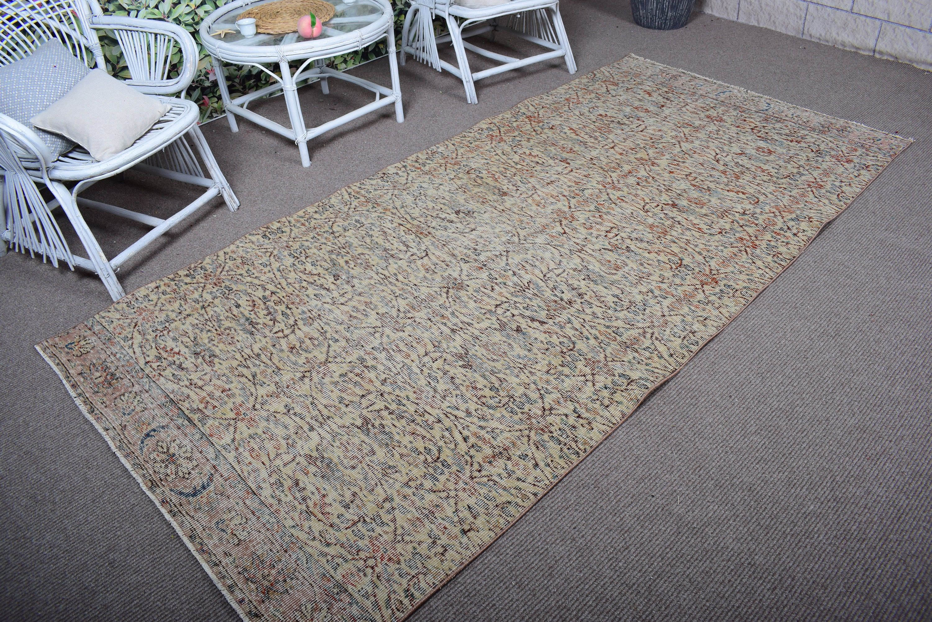 Bej Yün Halı, Vintage Halılar, Türk Halısı, Boho Alan Halısı, 4.3x9 ft Alan Halısı, Mutfak Halıları, Yatak Odası Halıları, Çocuk Odası Halıları