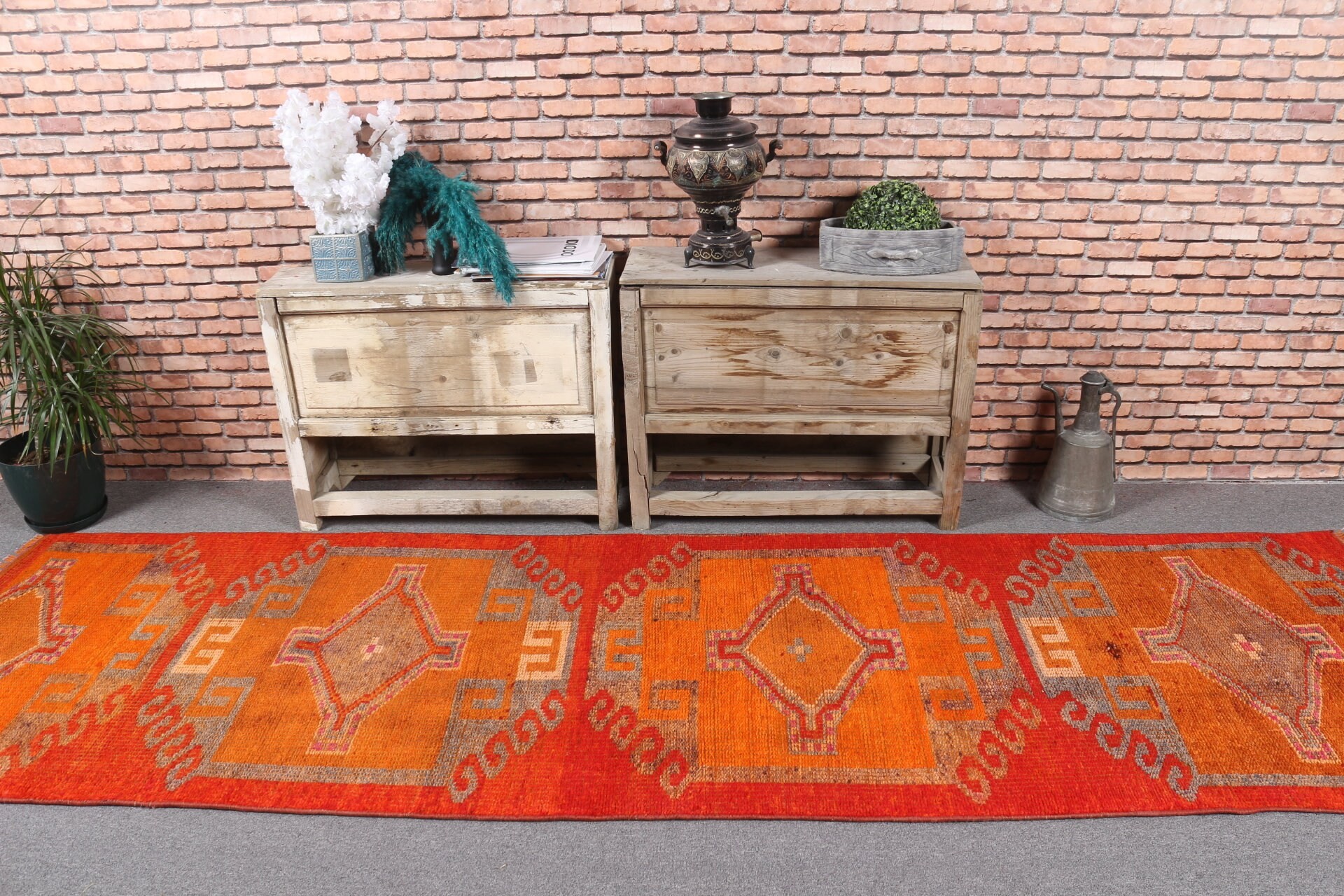 Pastel Halı, 3x10.6 ft Runner Halı, Oryantal Halı, Mutfak Halıları, Mutfak Halıları, Kırmızı Yer Halıları, Vintage Halı, Türk Halısı, Oushak Halıları