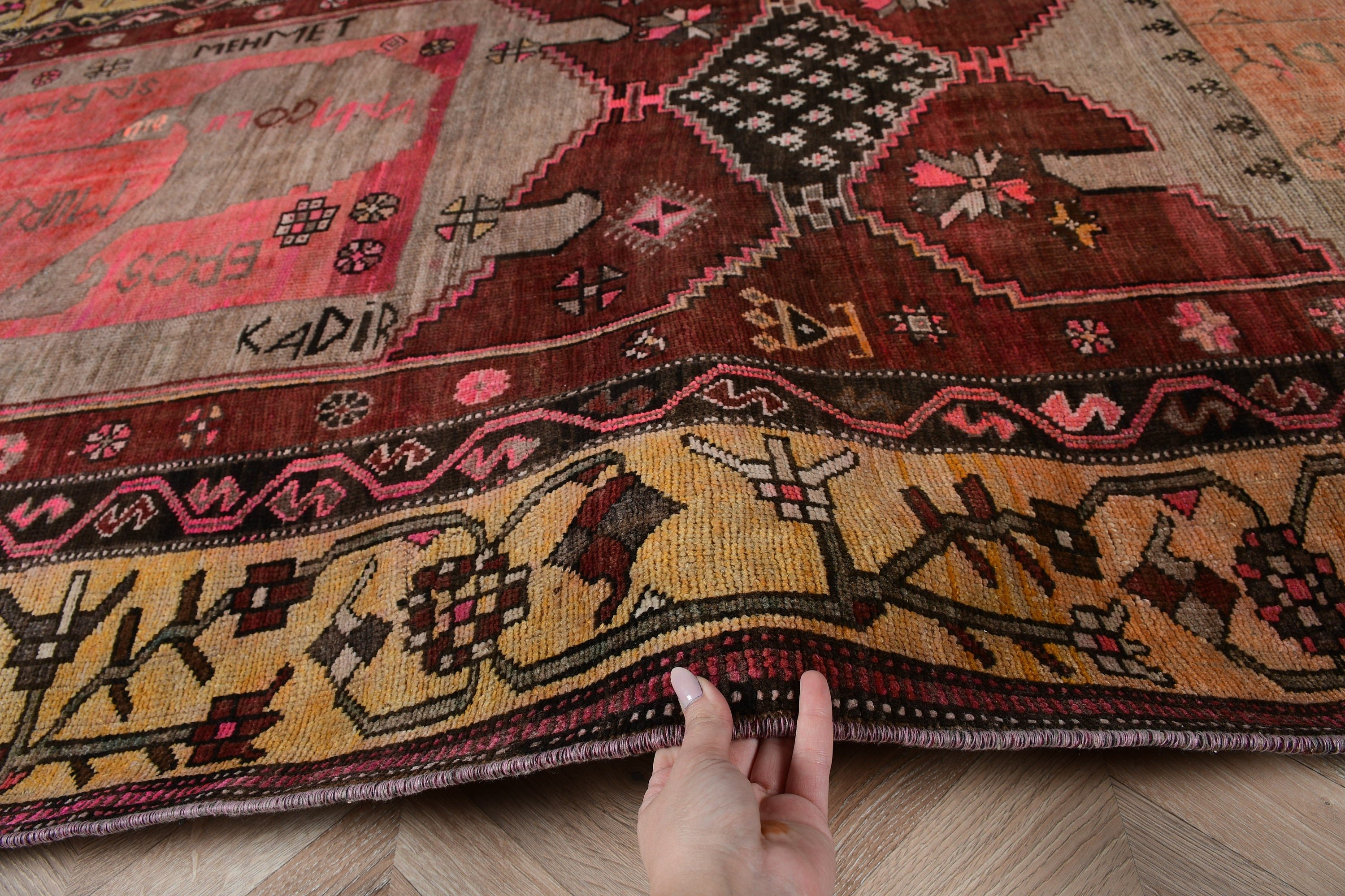 El Dokuma Halı, Salon Halıları, Kırmızı Mutfak Halıları, Fas Halısı, 5.2x12 ft Büyük Halı, Türk Halısı, Yer Halıları, Yemek Odası Halısı, Vintage Halılar