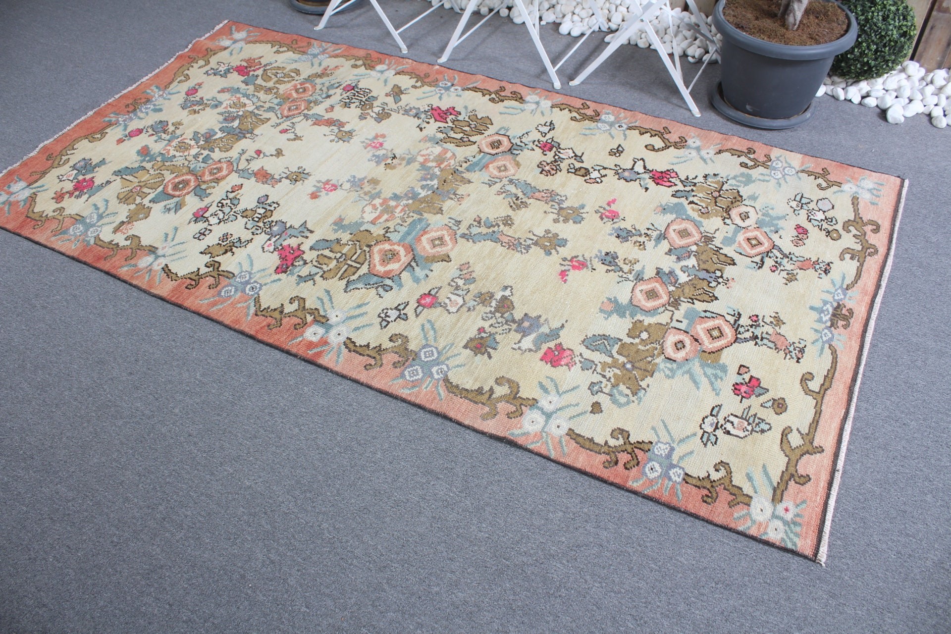 Floor Rug, Art Rugs, Bedroom Rug, Beige Kitchen Rugs, Vintage Rug, Turkish Rug, Rugs for Dining Room, 4.2x8 ft Area Rugs, Kitchen Rugs