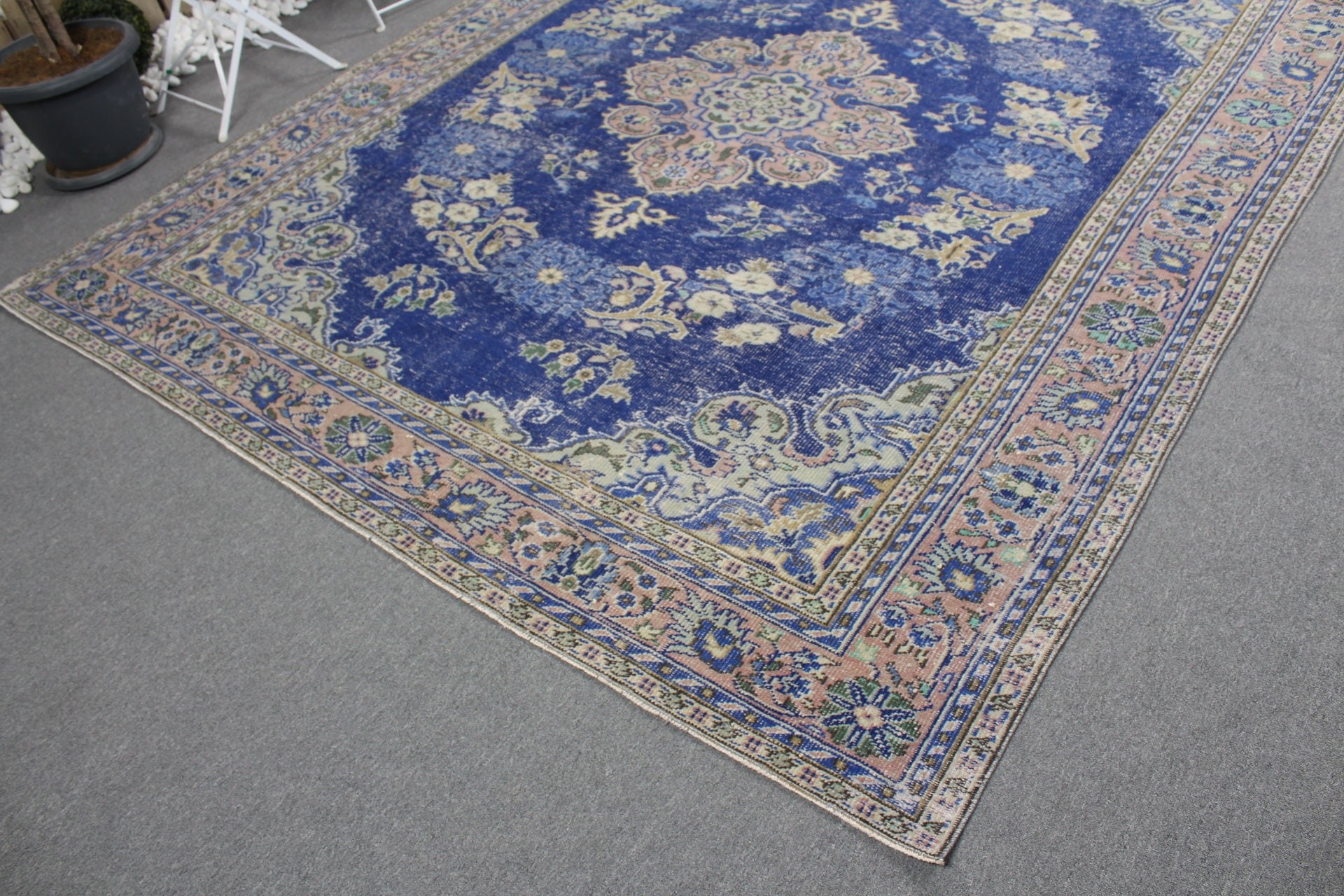 7.8x9.5 ft Oversize Rug, Living Room Rug, Turkish Rug, Vintage Rug, Old Rug, Blue Oriental Rugs, Oushak Rugs, Home Decor Rugs, Saloon Rug