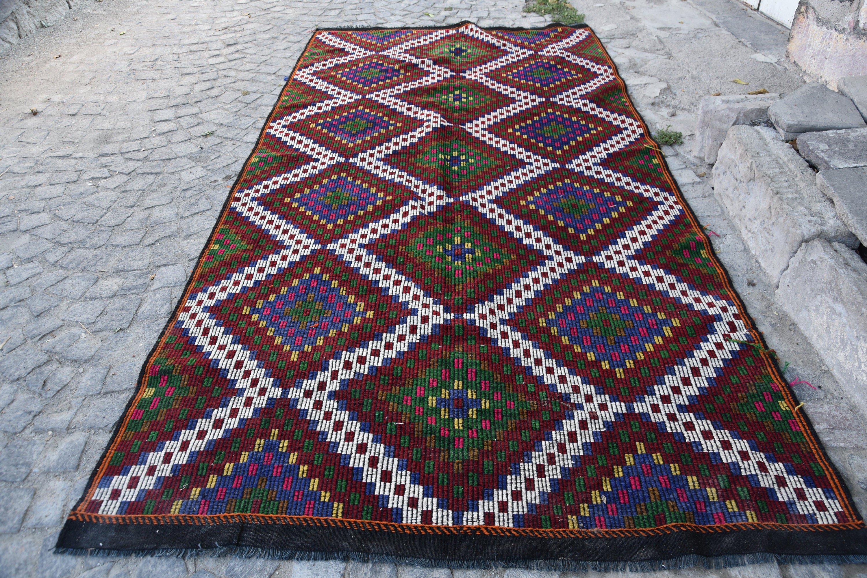 Yemek Odası Halıları, Yemek Odası Halısı, Kilim, 6.1x11.4 ft Büyük Halılar, Vintage Halılar, Türk Halıları, Yatak Odası Halısı, Fas Halısı, Salon Halıları