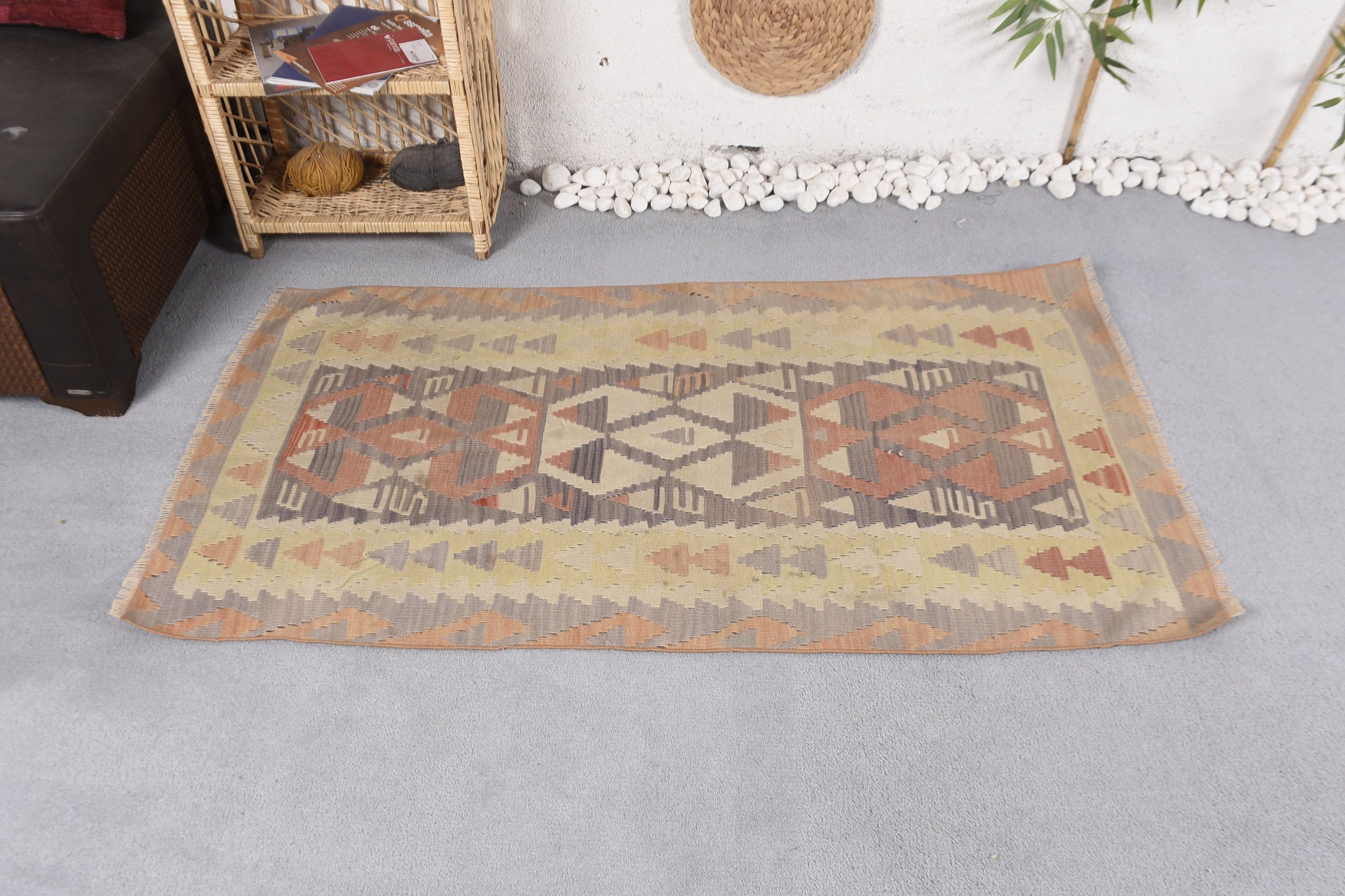 Gri Anadolu Halıları, Kilim, Yatak Odası Halısı, Türk Halıları, 3x5.2 ft Accent Halısı, Eski Halılar, Mutfak Halısı, Oushak Halısı, Vintage Halı, Ev Dekorasyonu Halıları