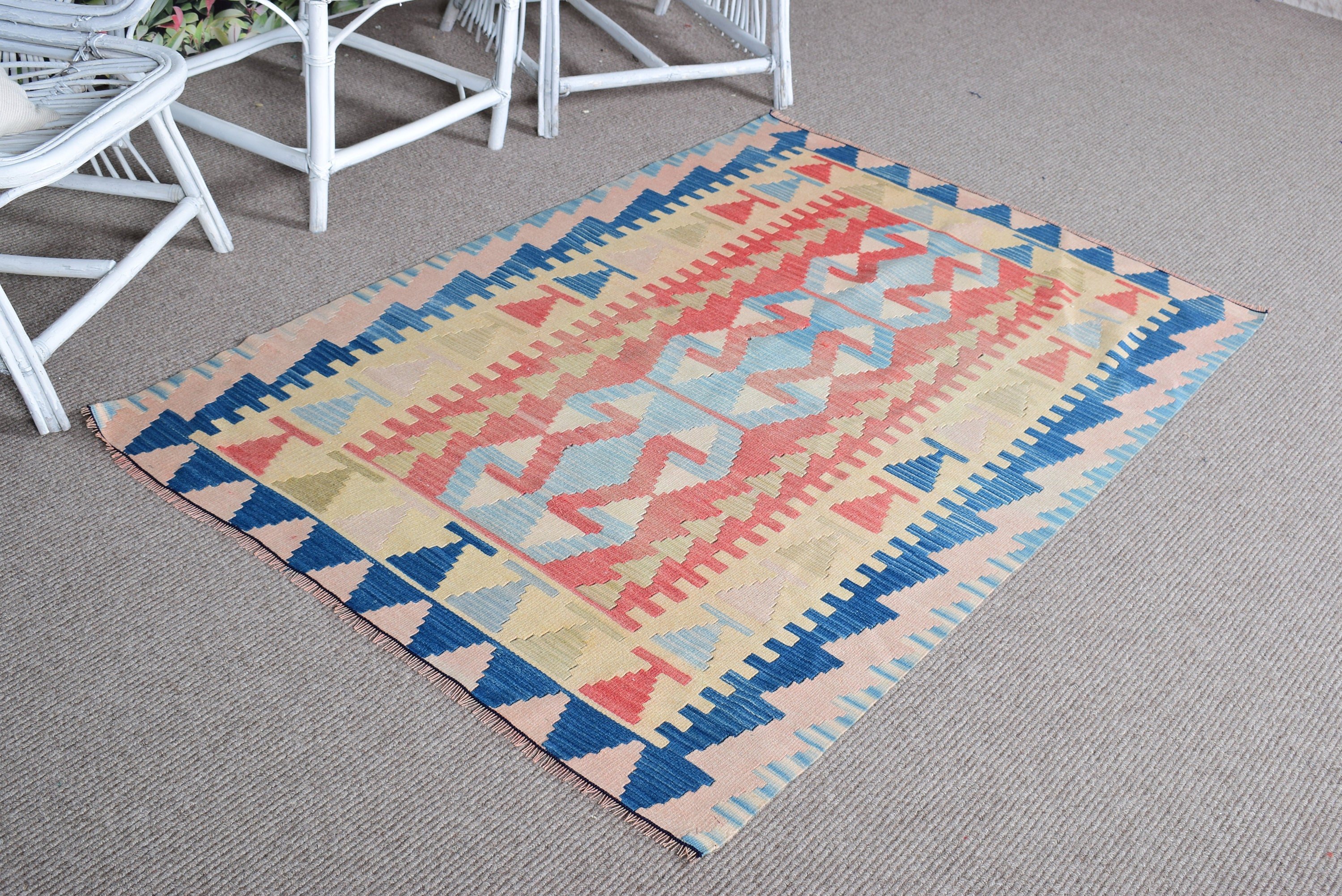 Geometric Rug, Kilim, Turkish Rug, 3.6x5.3 ft Accent Rugs, Statement Rug, Orange Cool Rugs, Luxury Rugs, Vintage Rugs, Decorative Rugs