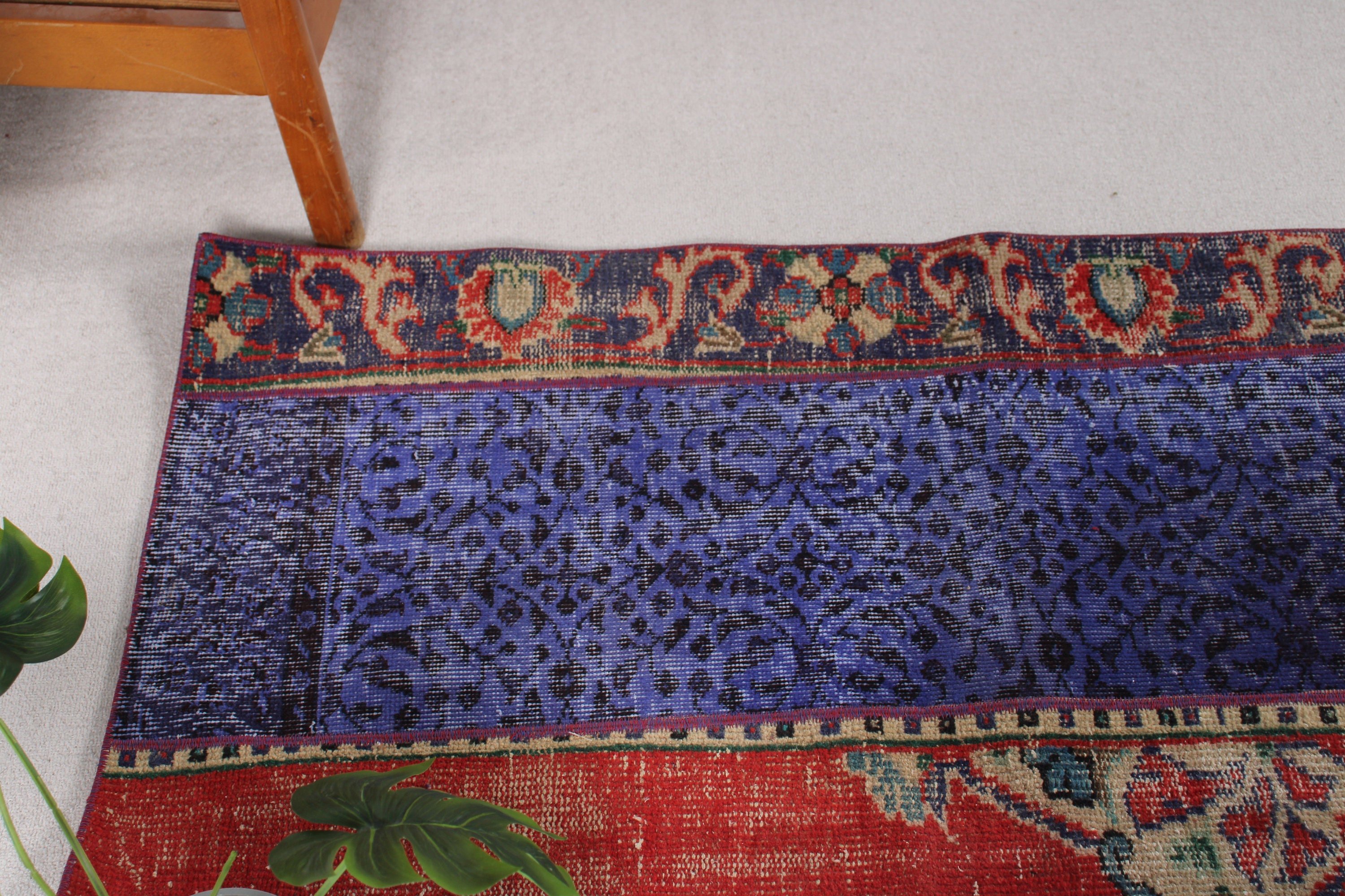 Mutfak Halıları, 2.3x4.9 ft Küçük Halı, Araba Paspas Halısı, Türk Halısı, Küçük Boho Halısı, Vintage Halı, Mavi Oryantal Halılar, Yün Halılar