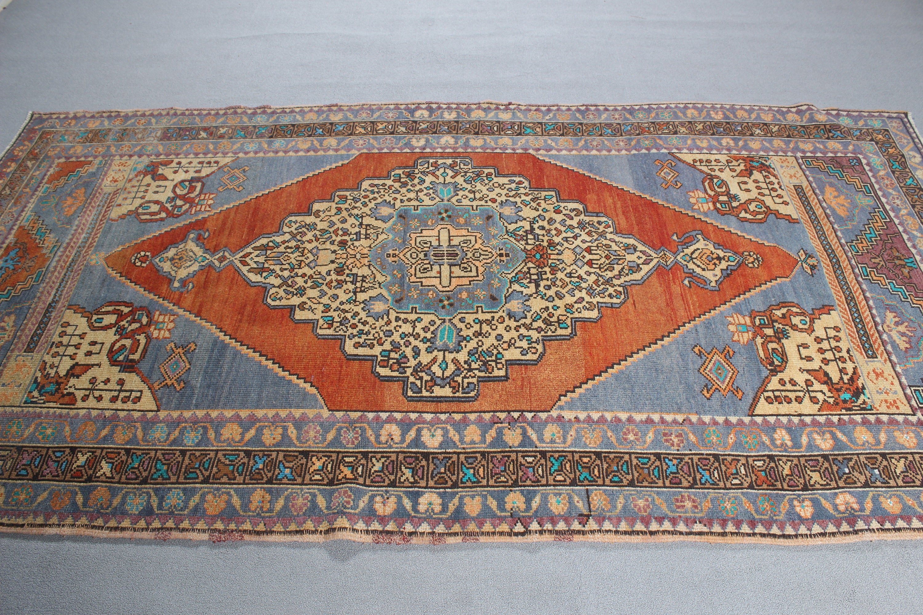 Anadolu Halıları, Turuncu Yün Halı, 4,7x9 ft Büyük Halı, Ev Dekorasyonu Halıları, Yemek Odası Halısı, Büyük Oushak Halıları, Türk Halısı, Vintage Halı