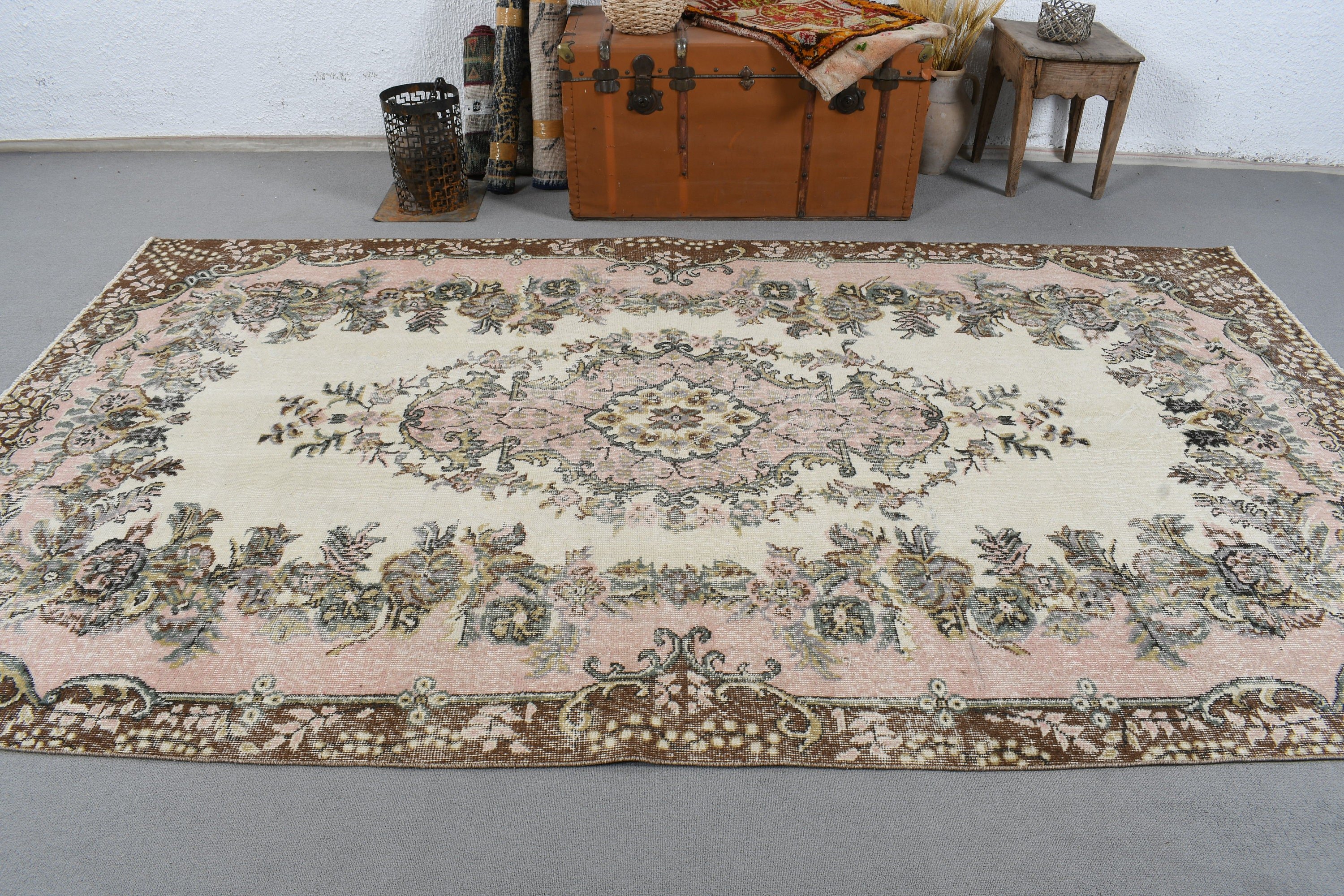 Beige Statement Rug, Wool Rugs, Living Room Rugs, Boho Rug, Turkish Rug, Dining Room Rugs, 5.6x9.9 ft Large Rug, Vintage Rug