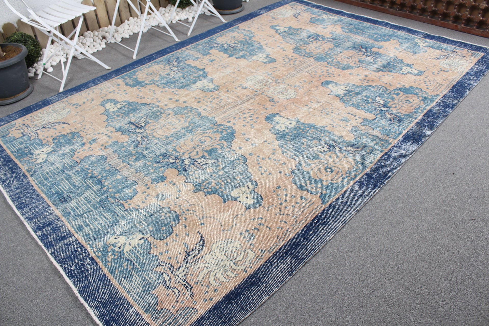 6.9x10.6 ft Oversize Rug, Oushak Rug, Living Room Rug, Vintage Rugs, Turkish Rug, Antique Rugs, Dining Room Rug, Old Rug, Blue Bedroom Rug