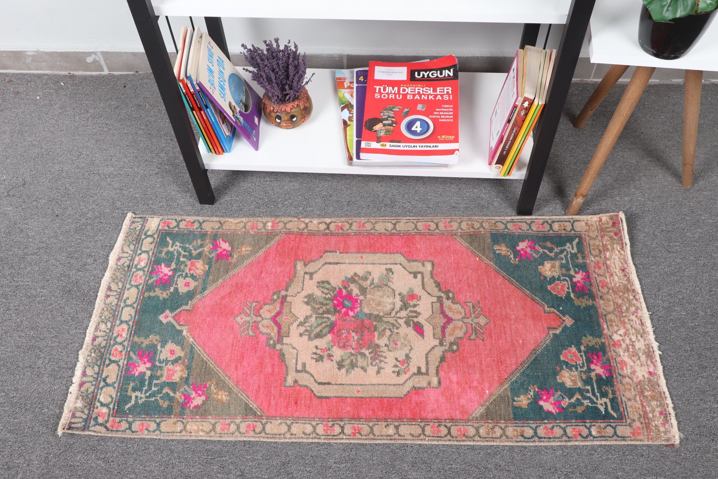 Wall Hanging Rug, Turkish Rug, Bathroom Rug, Moroccan Rug, Vintage Rug, Pink  1.6x3.5 ft Small Rug, Dorm Rug