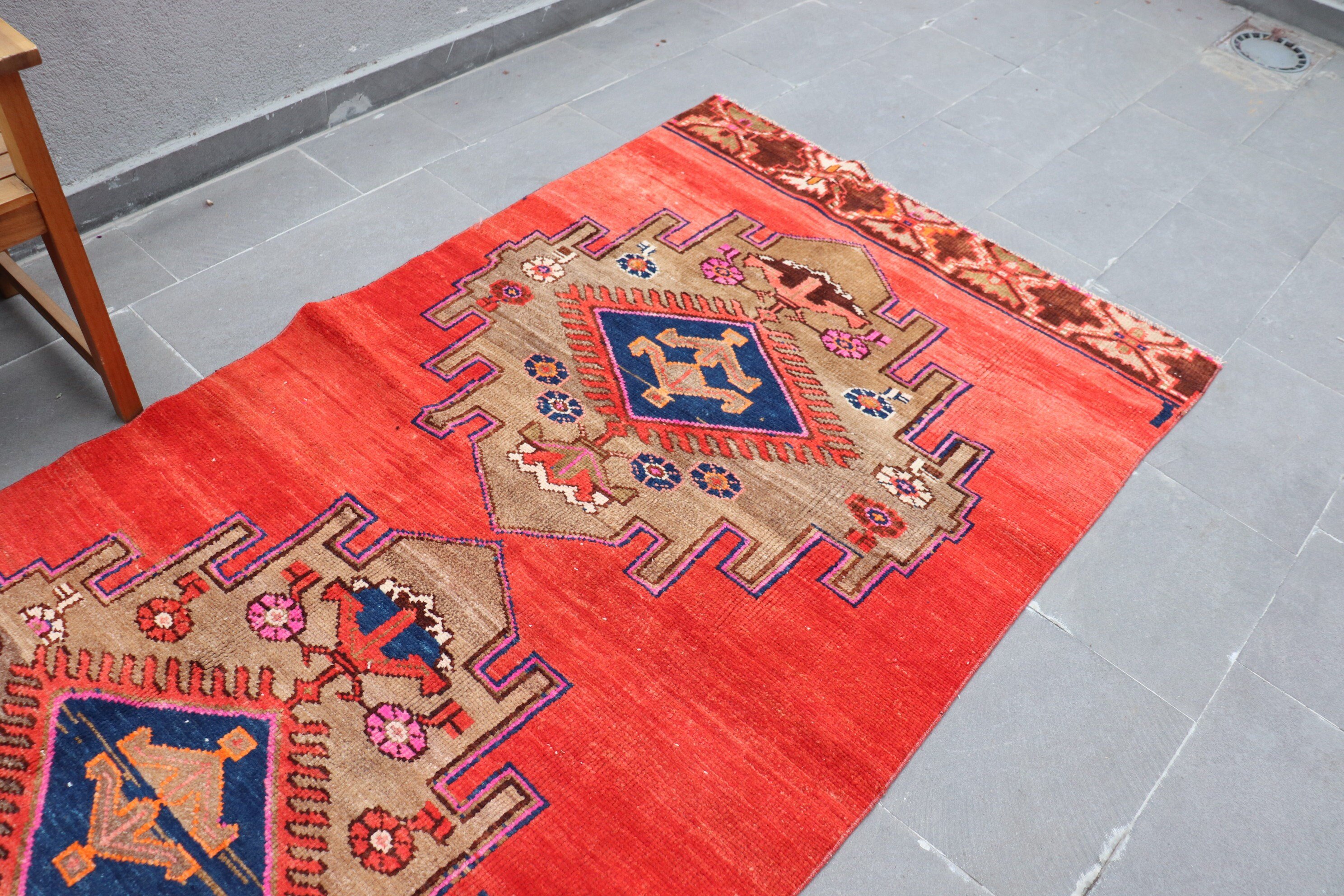 Pale Rug, 4.1x11.9 ft Runner Rug, Turkish Rugs, Kitchen Rug, Vintage Rug, Bedroom Rug, Red Cool Rug, Rugs for Kitchen