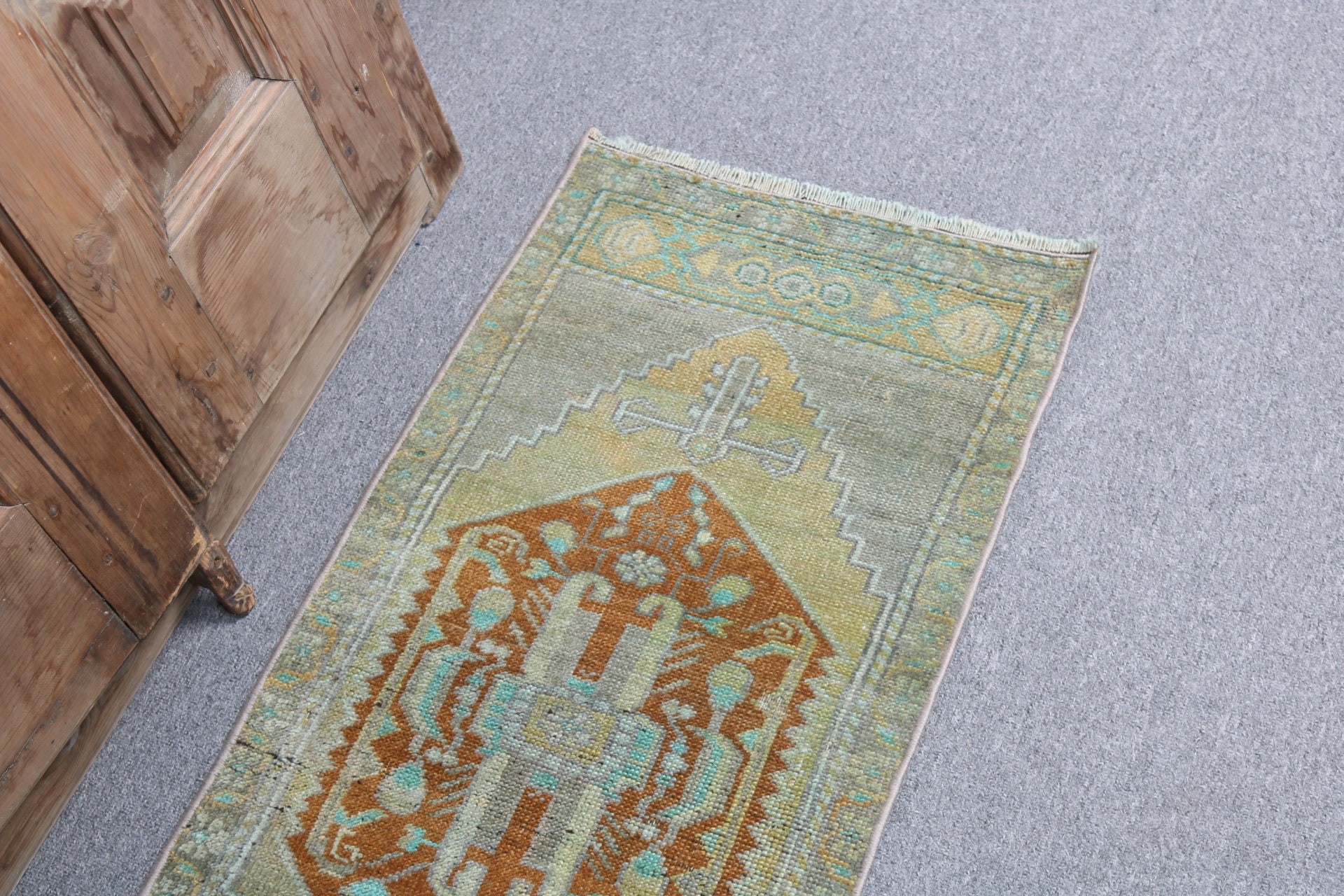 Turkish Rugs, Bath Rugs, Organic Rug, 1.5x3.1 ft Small Rug, Vintage Rugs, Flatweave Rugs, Green Antique Rugs, Cool Rugs, Small Vintage Rugs