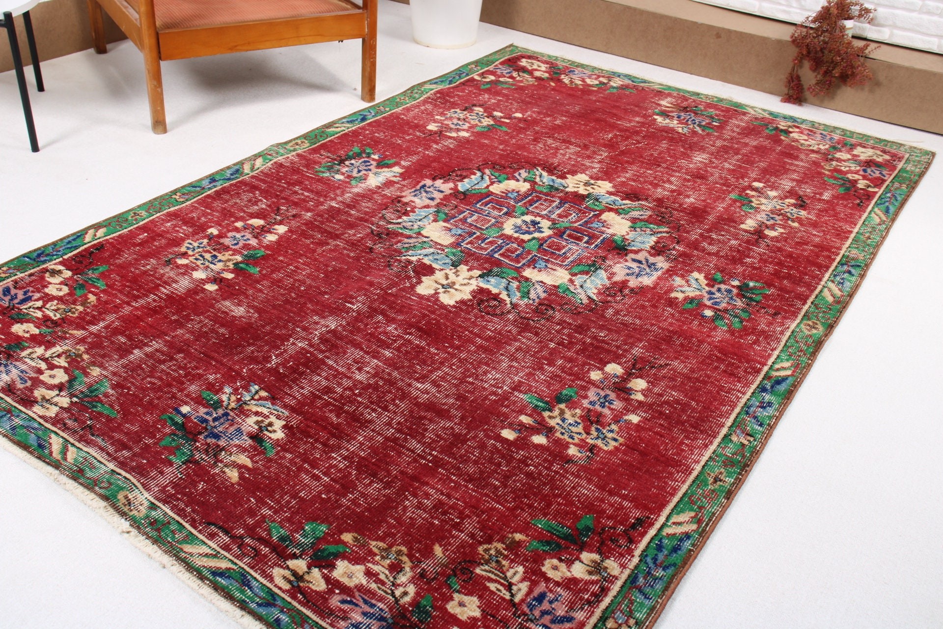 4.9x7.8 ft Alan Halıları, Vintage Halılar, Türk Halısı, El Dokuma Halılar, Kırmızı Nötr Halı, Türkiye Halıları, Boho Alanı Halıları, İç Mekan Halıları, Antika Halı