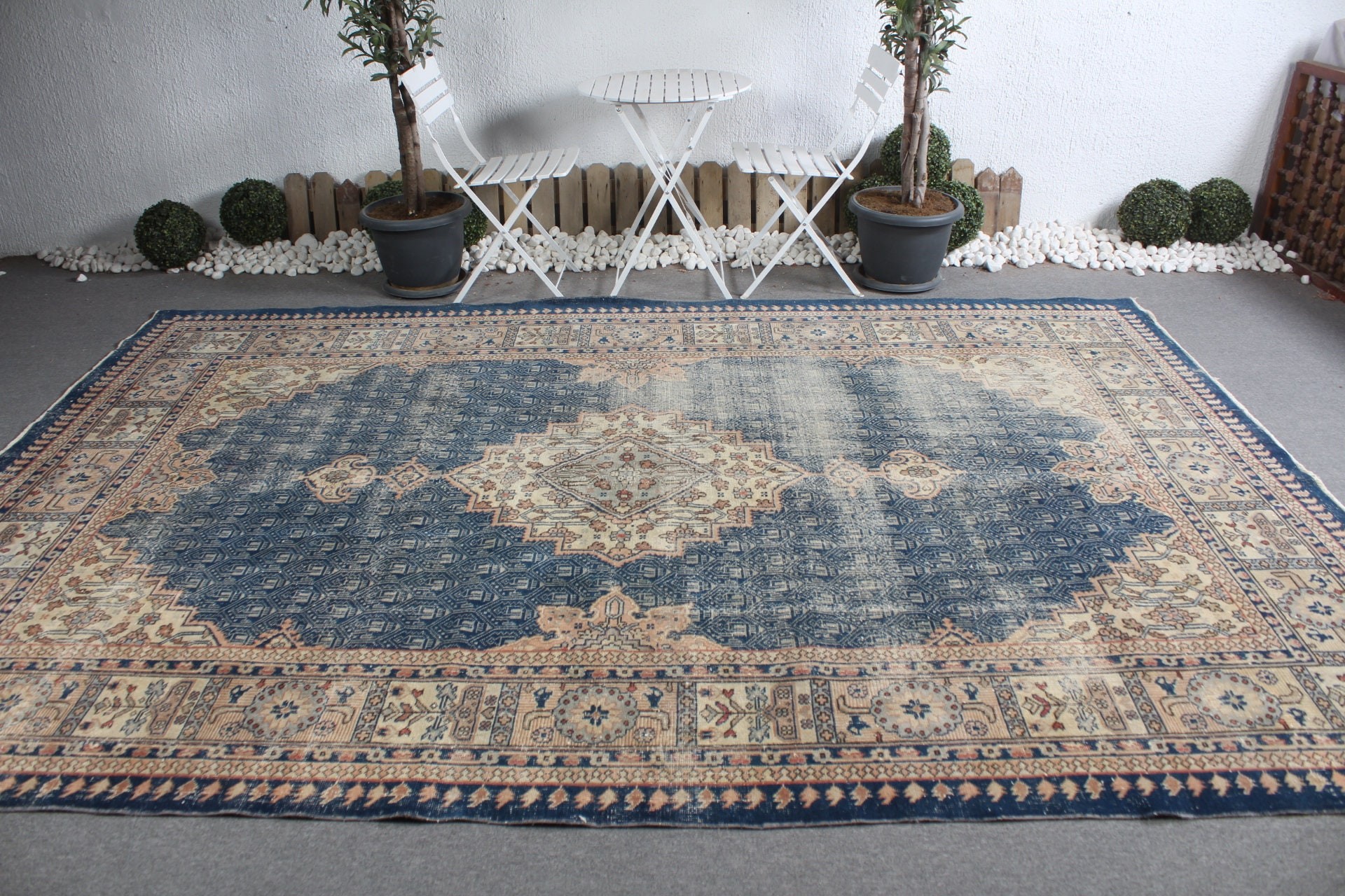 Salon Halısı, Yatak Odası Halısı, Yer Halısı, Vintage Halı, Boho Halısı, 7.9x11.5 ft Büyük Boy Halı, Mavi Ev Dekor Halıları, Türk Halısı, Yemek Odası Halısı