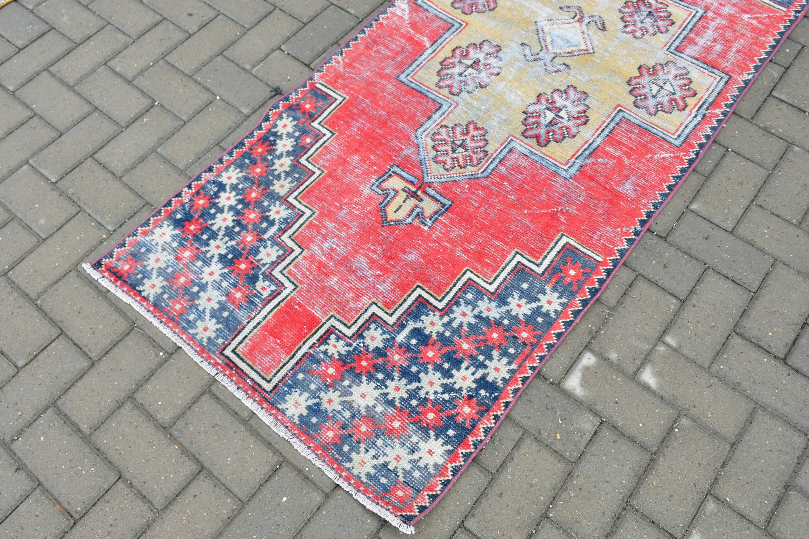 Turkish Rug, 2.8x6.9 ft Accent Rug, Kitchen Rug, Floor Rugs, Red Wool Rug, Rugs for Nursery, Nursery Rugs, Vintage Rug, Oriental Rug