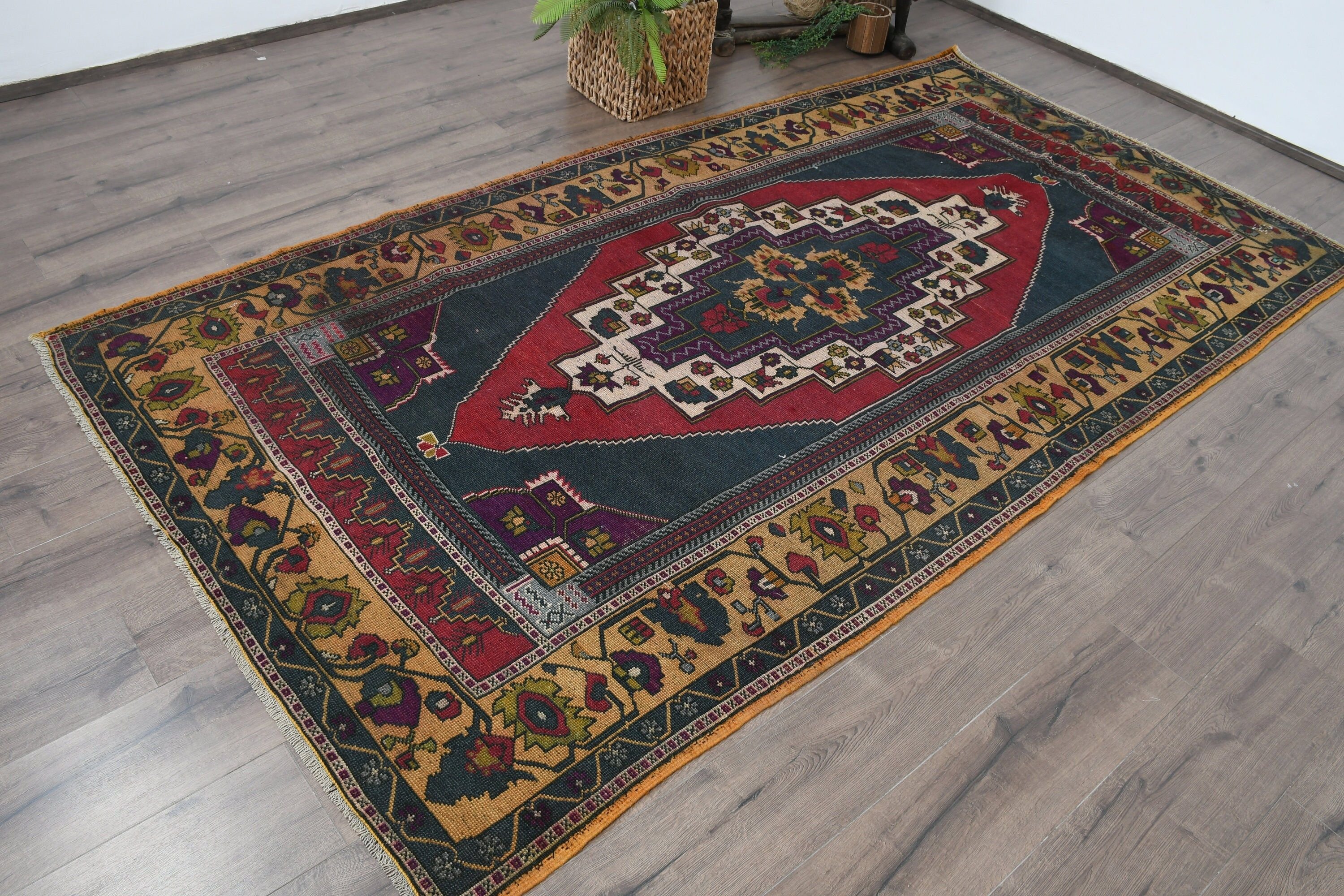 Yellow Cool Rug, Home Decor Rug, Dining Room Rug, Vintage Rug, Ethnic Rug, Turkish Rug, Kitchen Rug, 5x9.2 ft Large Rug, Living Room Rugs