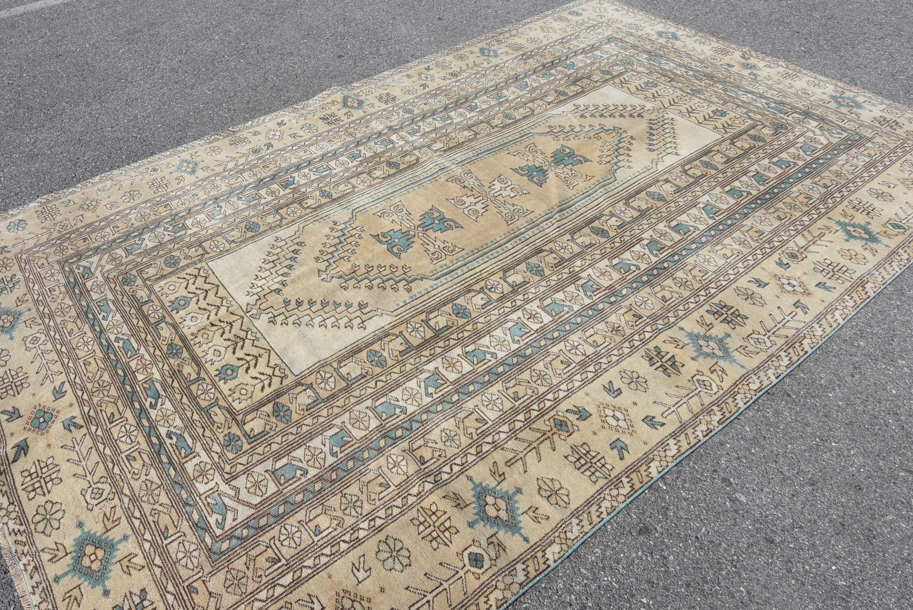 El Düğümlü Halı, Salon Halısı, Vintage Halı, 6.6x9.9 ft Büyük Halı, Yatak Odası Halısı, Oushak Halısı, Bej Ev Dekor Halısı, Ev Dekor Halıları, Türk Halısı