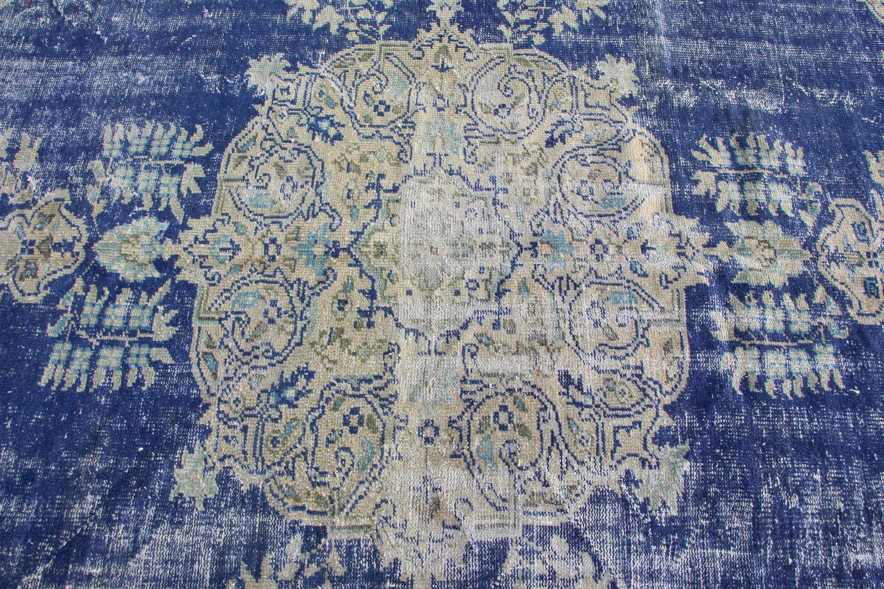 Wool Rug, Retro Rugs, Dining Room Rug, Turkish Rug, Living Room Rug, Anatolian Rug, Vintage Rugs, Blue  4.8x10.1 ft Large Rug