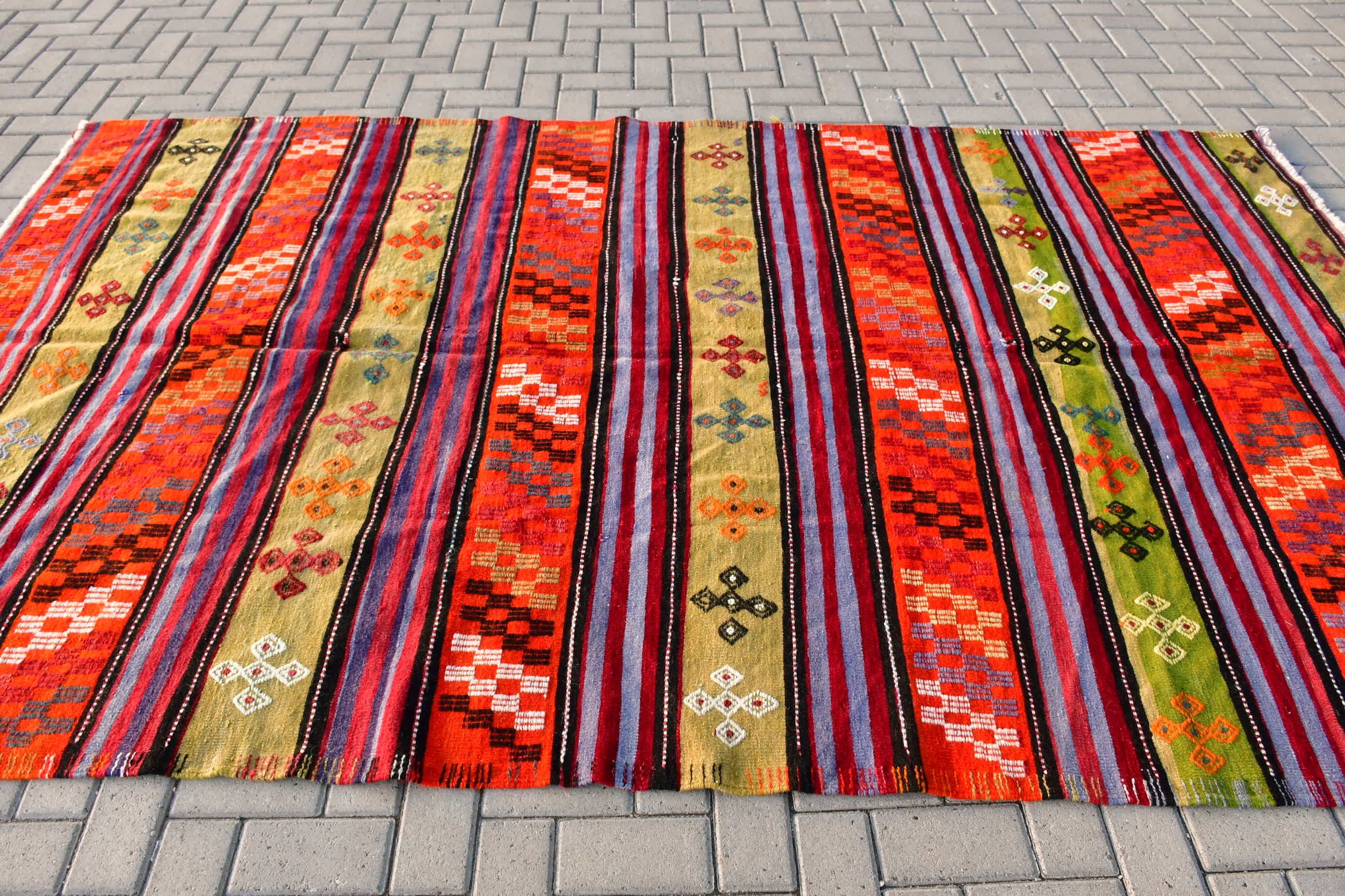 Living Room Rug, Anatolian Rug, Orange  5.9x9.8 ft Large Rug, Vintage Rugs, Turkish Rug, Kilim, Dining Room Rug, Moroccan Rugs