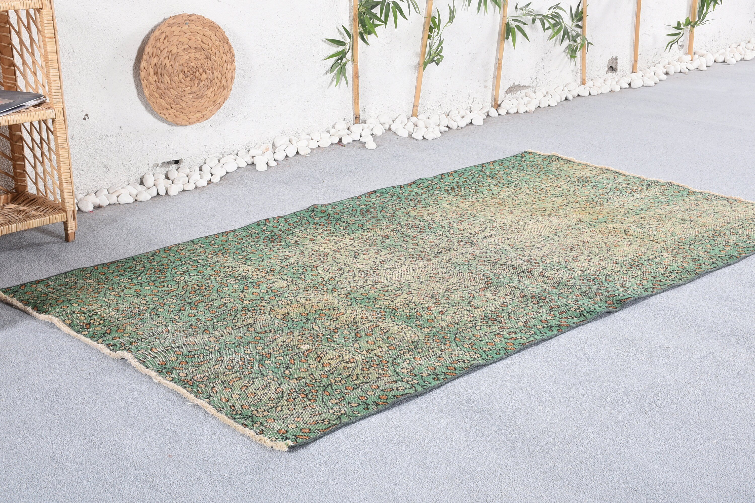 Floor Rug, Vintage Rug, Turkish Rug, Rugs for Nursery, 3.8x6.5 ft Area Rugs, Moroccan Rugs, Bedroom Rug, Green Floor Rug, Dining Room Rug