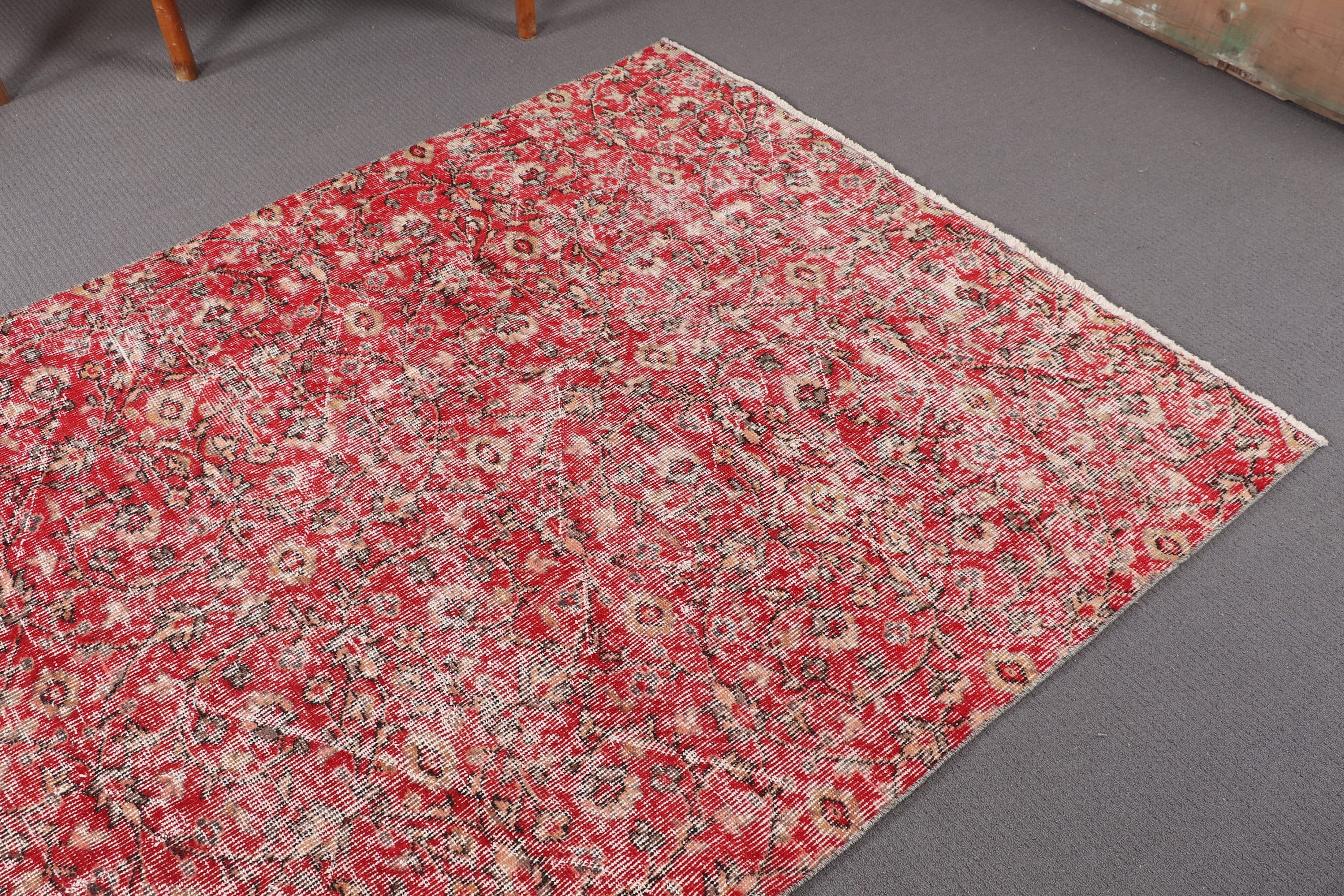 Kırmızı Lüks Halılar, 4.6x8.4 ft Alan Halısı, Geometrik Halı, Yatak Odası Halıları, Etnik Halılar, Anadolu Halıları, Vintage Halılar, Türk Halıları, Boho Bölge Halıları